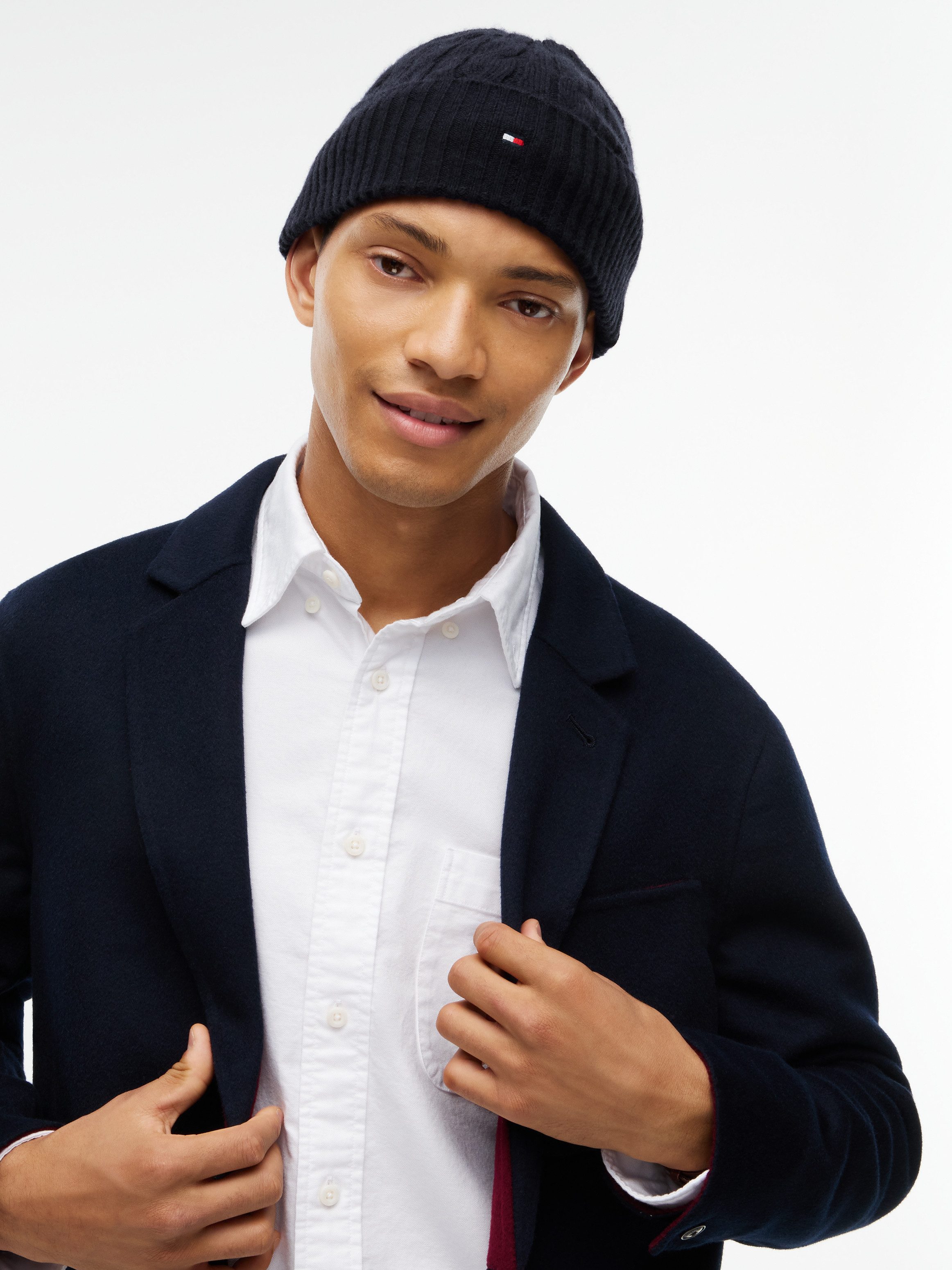 Tommy Hilfiger Beanie TH FLAG CABLE aus Lammwollmix mit Zopfmuster