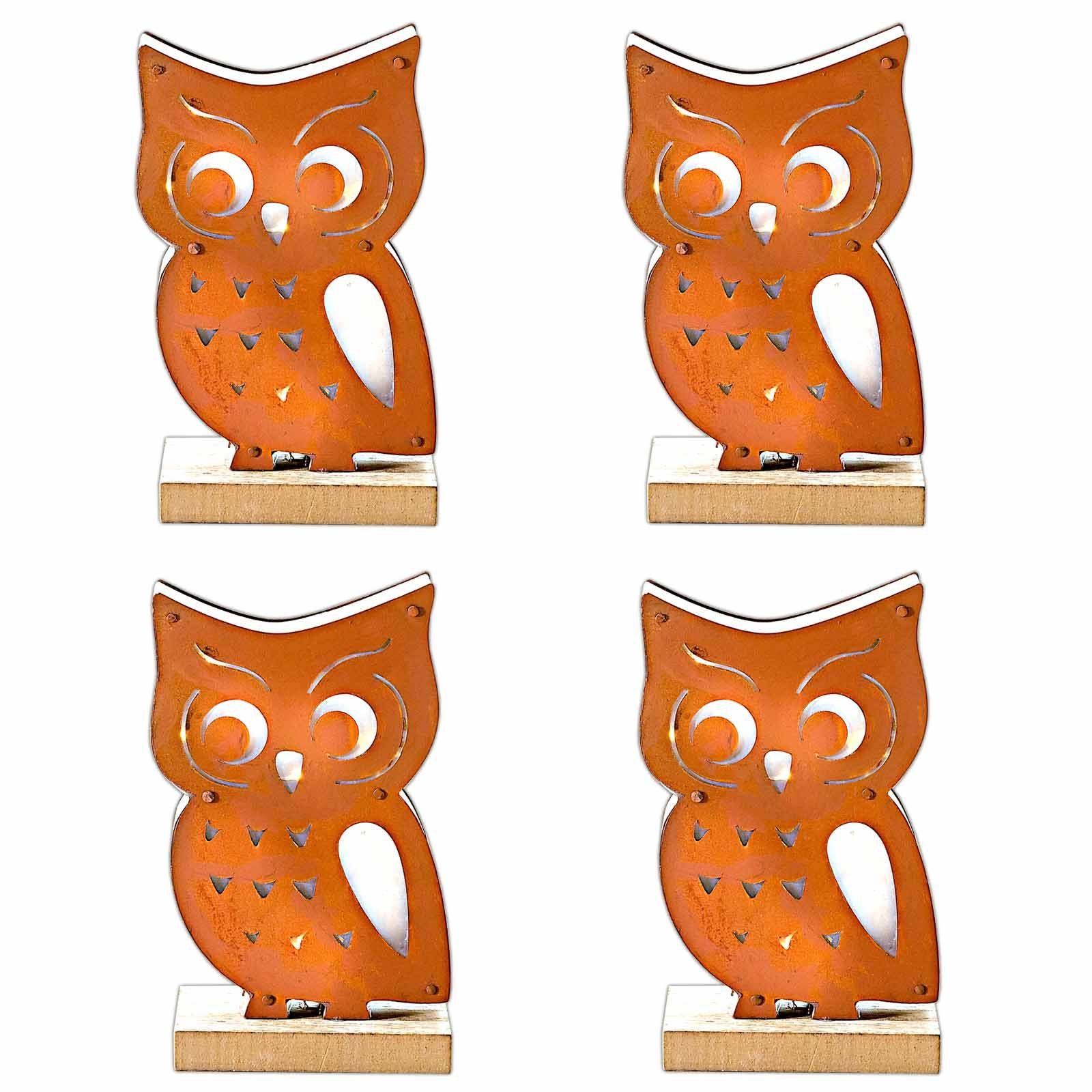 HAC24 LED Dekofigur LED Motivleuchte Eule 18 cm Holz Beleuchtung Metall Dekoleuchte, Warmweiß, Batteriebetrieb