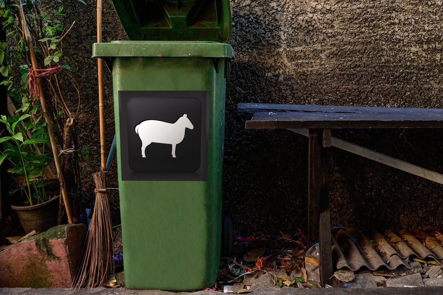 Schafes Container, Hintergrund Wandsticker eines Eine MuchoWow Mülleimer-aufkleber, Abfalbehälter Mülltonne, (1 Sticker, auf Illustration St), schwarzem