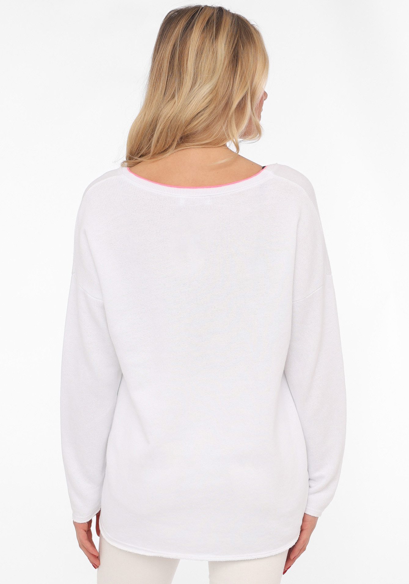 Zwillingsherz Sweatshirt „Positive Mind Neon Kante” mit Kontrastnaht, V-Neck, washed out Optik, langarm