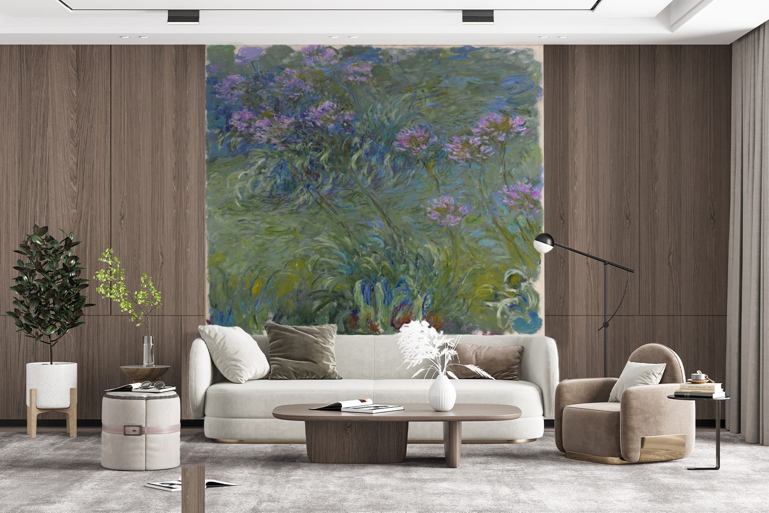 MuchoWow Fototapete Agapanthus Gemälde Matt, St), Monet, Küche, (4 Vliestapete Fototapete von - Claude Schlafzimmer für bedruckt, Wohnzimmer