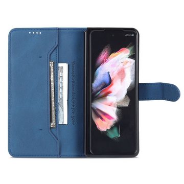 Wigento Handyhülle Für Samsung Galaxy Z Fold4 5G Design Kunst Leder Handy Tasche Hülle Etuis Blau