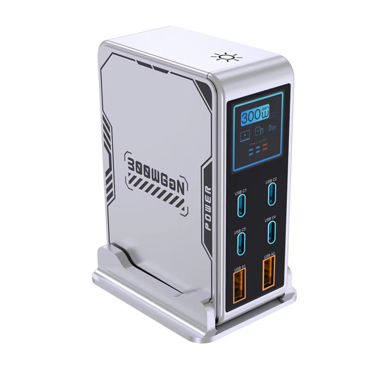AUDEW 300W GaN 6-Port Schnellladegerät mit TFT-Digitaldisplay USB-Ladegerät (4× USB-C PD3.0, 2× USB-A Mehrfach Ladestation, Desktop-Ladestation für Smartphone, Laptop, Tablets)