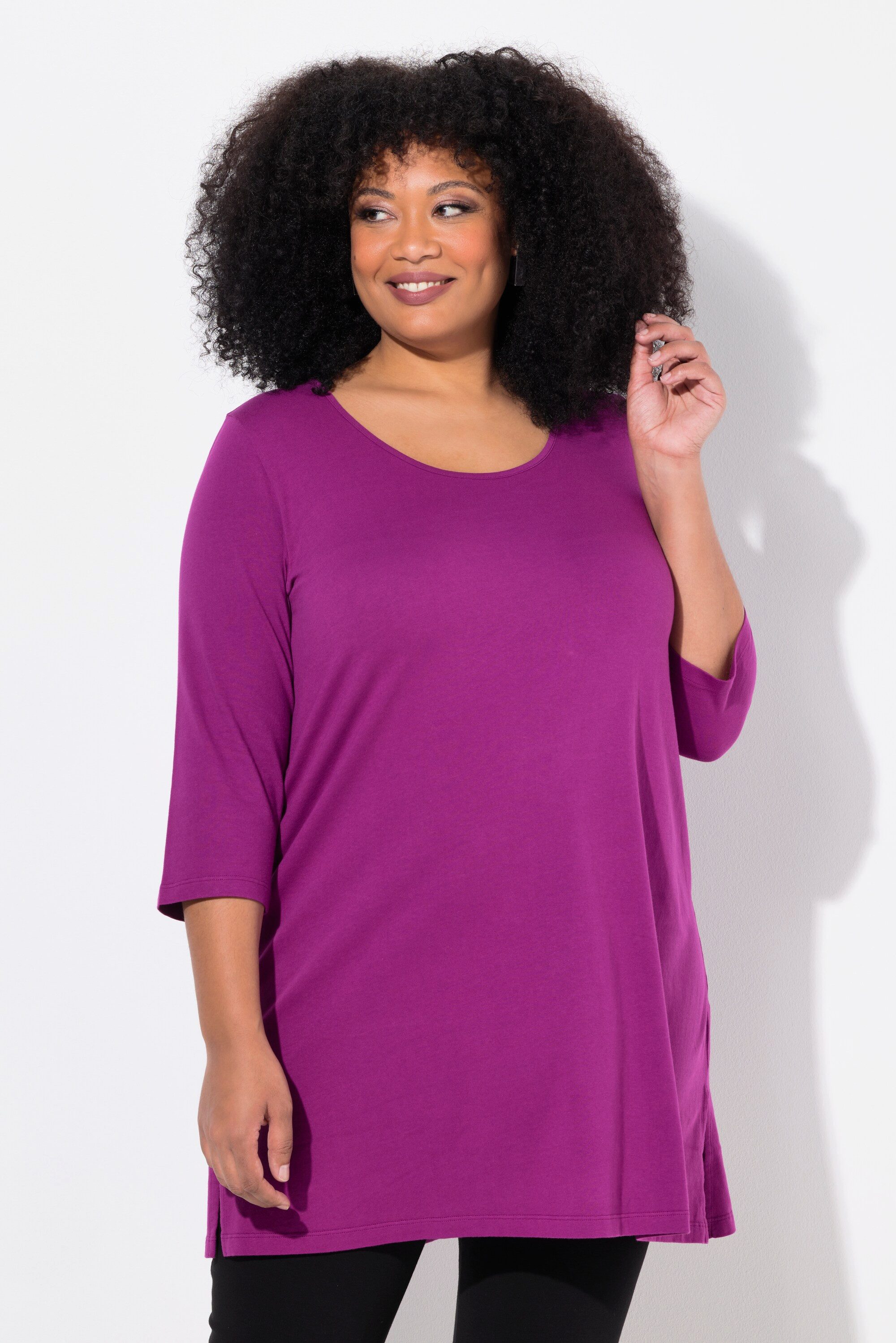 Ulla Popken Longshirt Longshirt A-Linie Rundhalsausschnitt 3/4-Arm günstig online kaufen