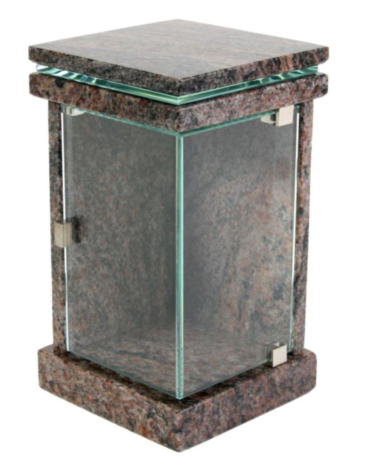 KOKA Dekoobjekt Grab-Lampe Granit Juparana Friedhofs-Laterne, Grab-Licht, eckig, modern, hochwertig, mit Glastür, witterungsbeständig und robust