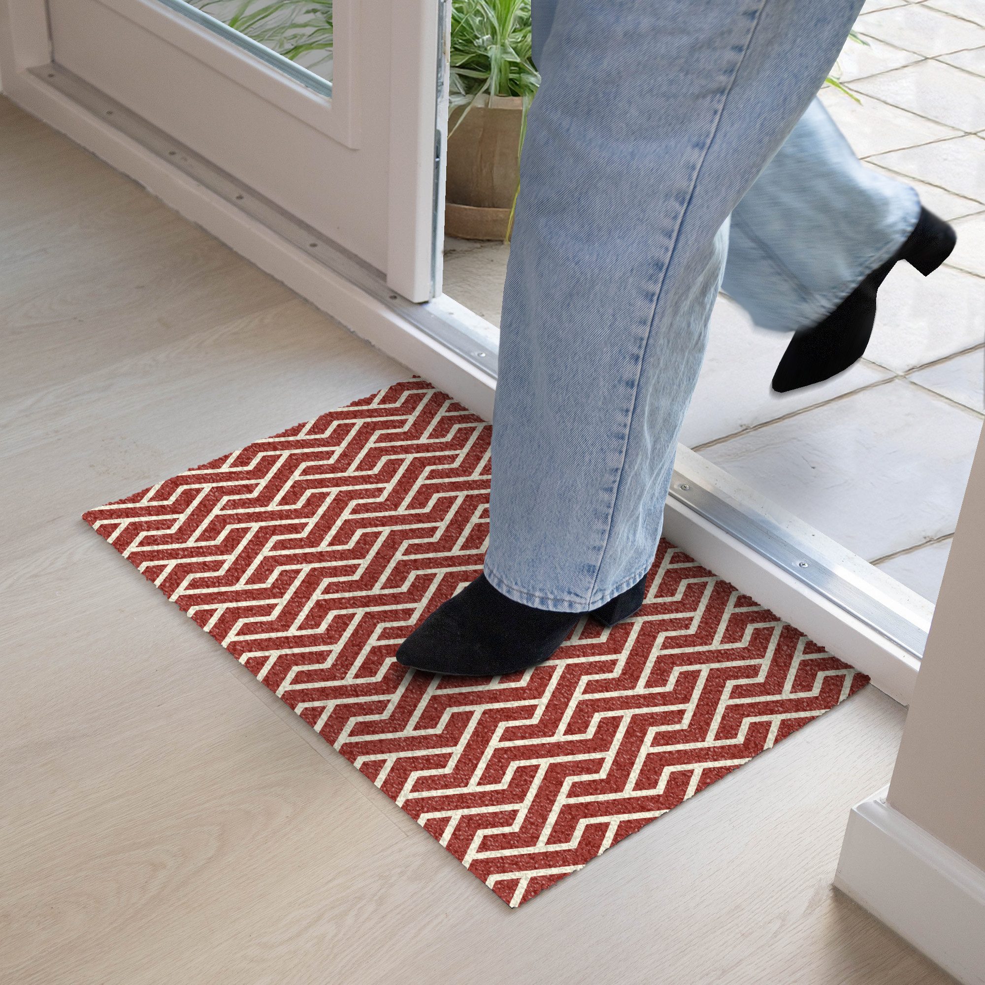 MuchoWow Fußmatte Rot - Beige - Muster - Linien, Rechteckig, innen Schmutzfangmatte, Tür, Schmutzfänger Flur, Teppich 60x40 cm – Bild 2 von 5