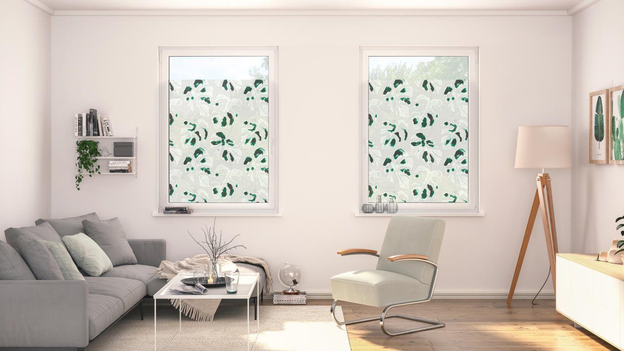 LICHTBLICK Fensterfolie Monstera Sichtschutz, Grün, blickdicht, ORIGINAL, glatt - selbstklebend, Fensterfolie