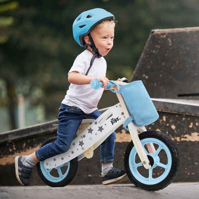 Joyz Laufrad Holzlaufrad mit verstellbarer Sitz und Stoffbeutel Klingel & Tragegrif 11 Zoll, Kinderfahrrad Blau für Kinder ab 2 bis 5 Jahren Lauflernrad 85x35x54cm