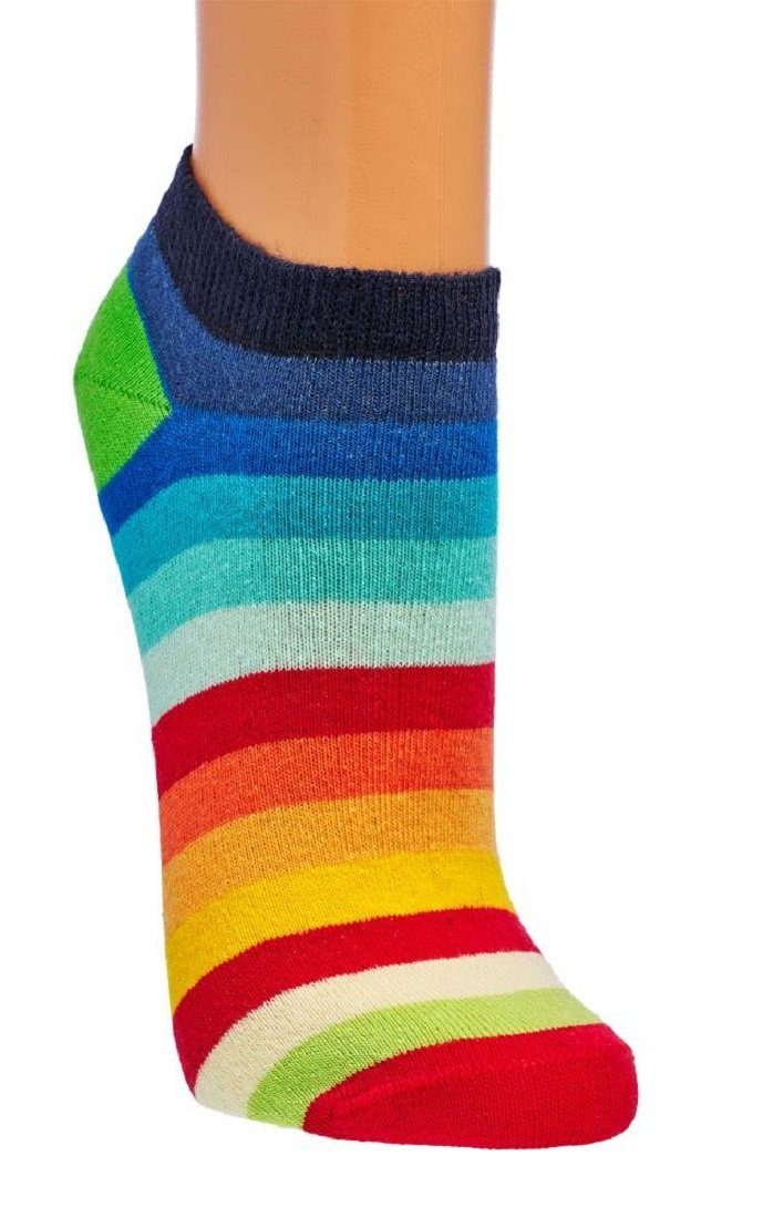 Socks 4 Fun Sneakersocken Socks 4 Fun Sneaker Füsslinge Bunte Streifen 2 Paar (2-Paar, 2 Paar)