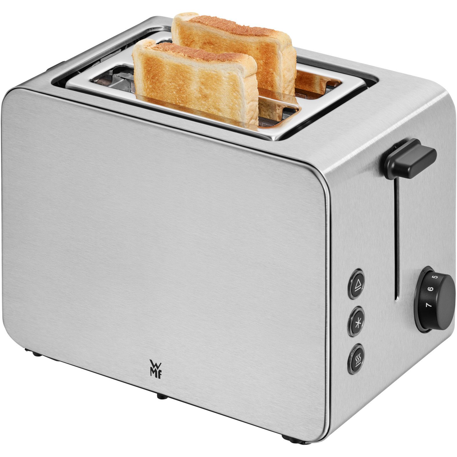 WMF Toaster Stelio Edition, 2-Schlitz-Toaster, Brötchenaufsatz, 7 Bräunungsstufen, 2 kurze Schlitze, für 2 Scheiben, 1050 W, Brotzentrierung, Krümelschublade, seidenmattes Cromargan Gehäuse