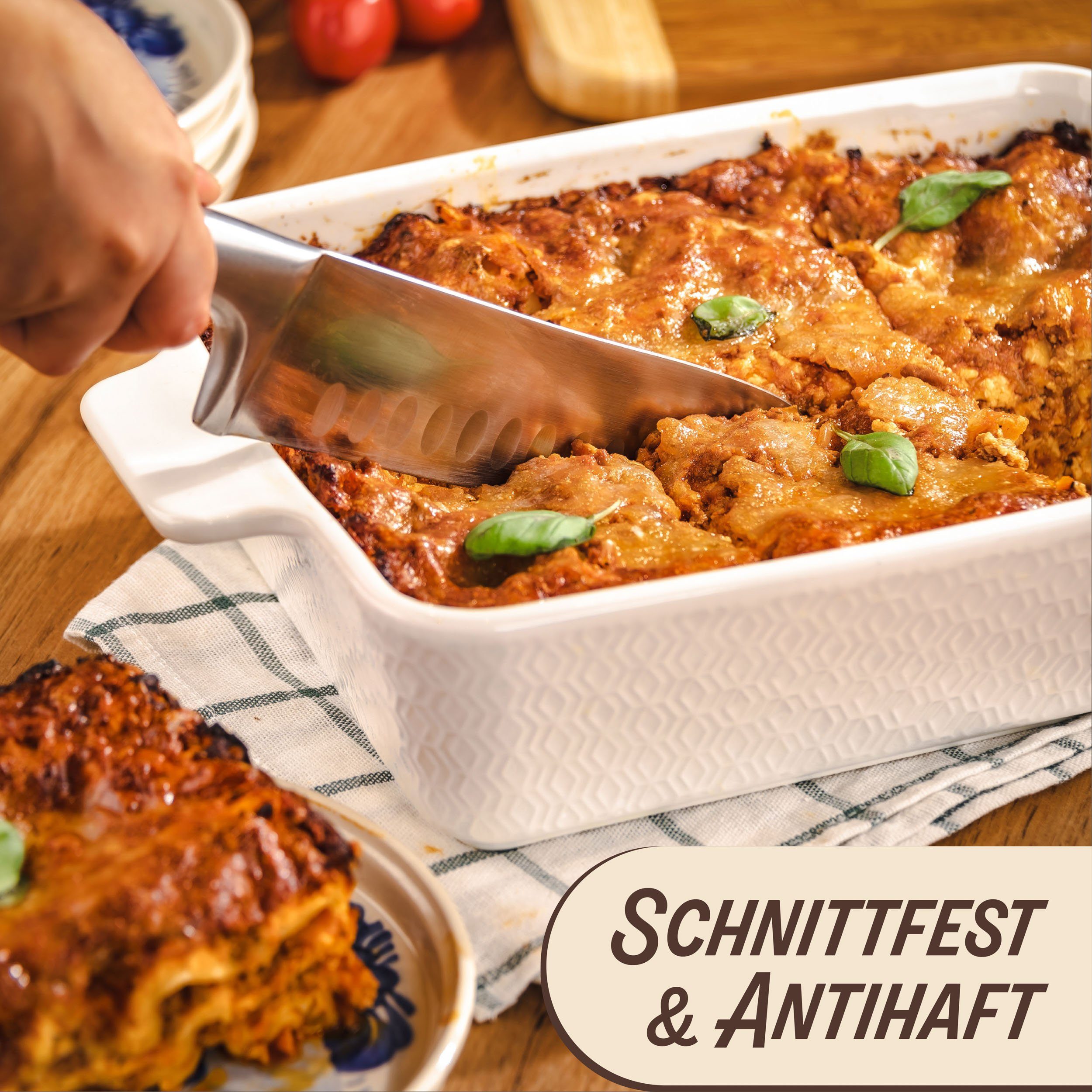 Praknu Auflaufform Auflaufform Weiß 28cm Keramik – Backofen 280°C & Mikrowelle, Keramik, (1-St), Für 4 Personen Lasagne, Tiramisu & Auflauf - Hoher Rand - Rechteckig