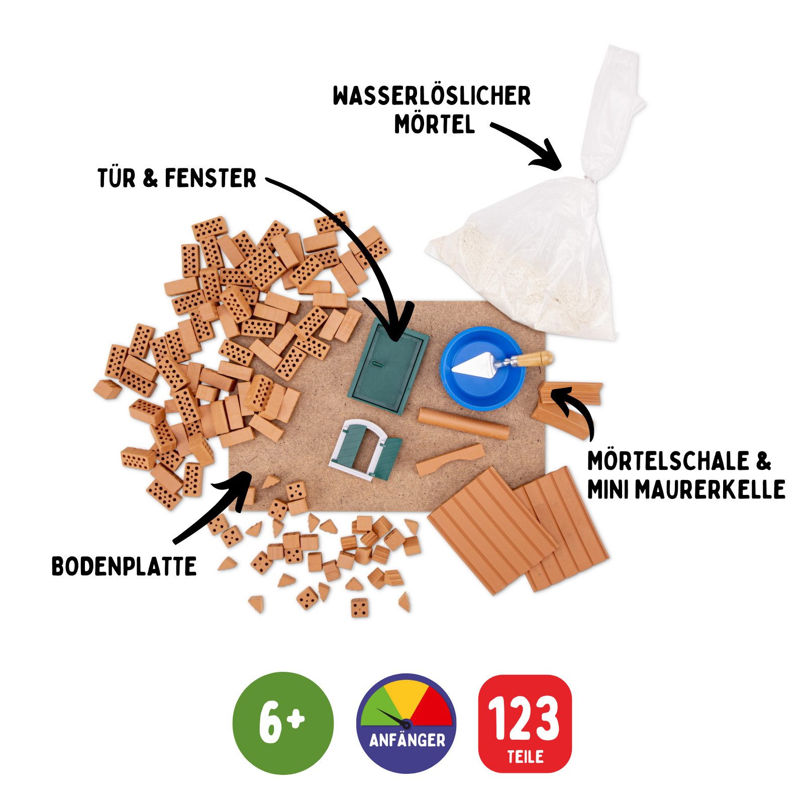 teifoc Starter Haus Steinbaukasten, (Bausatz für Kinder ab 6 Jahren, 123 St., Kreativset), wasserlöslich & natürlich