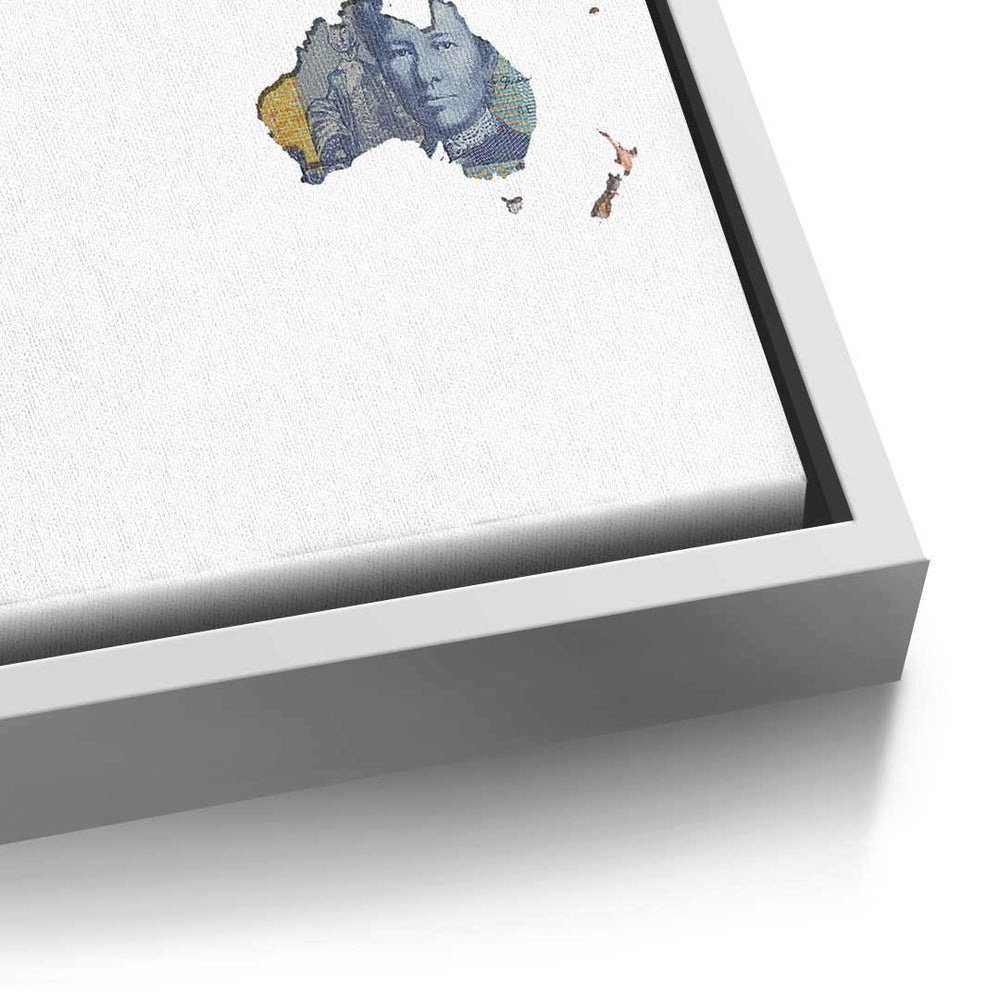 Art DOTCOMCANVAS® Leinwandbild Pop Die Welt Leinwandbild, Regiert Rahmen - Edition White - Geld Premium schwarzer