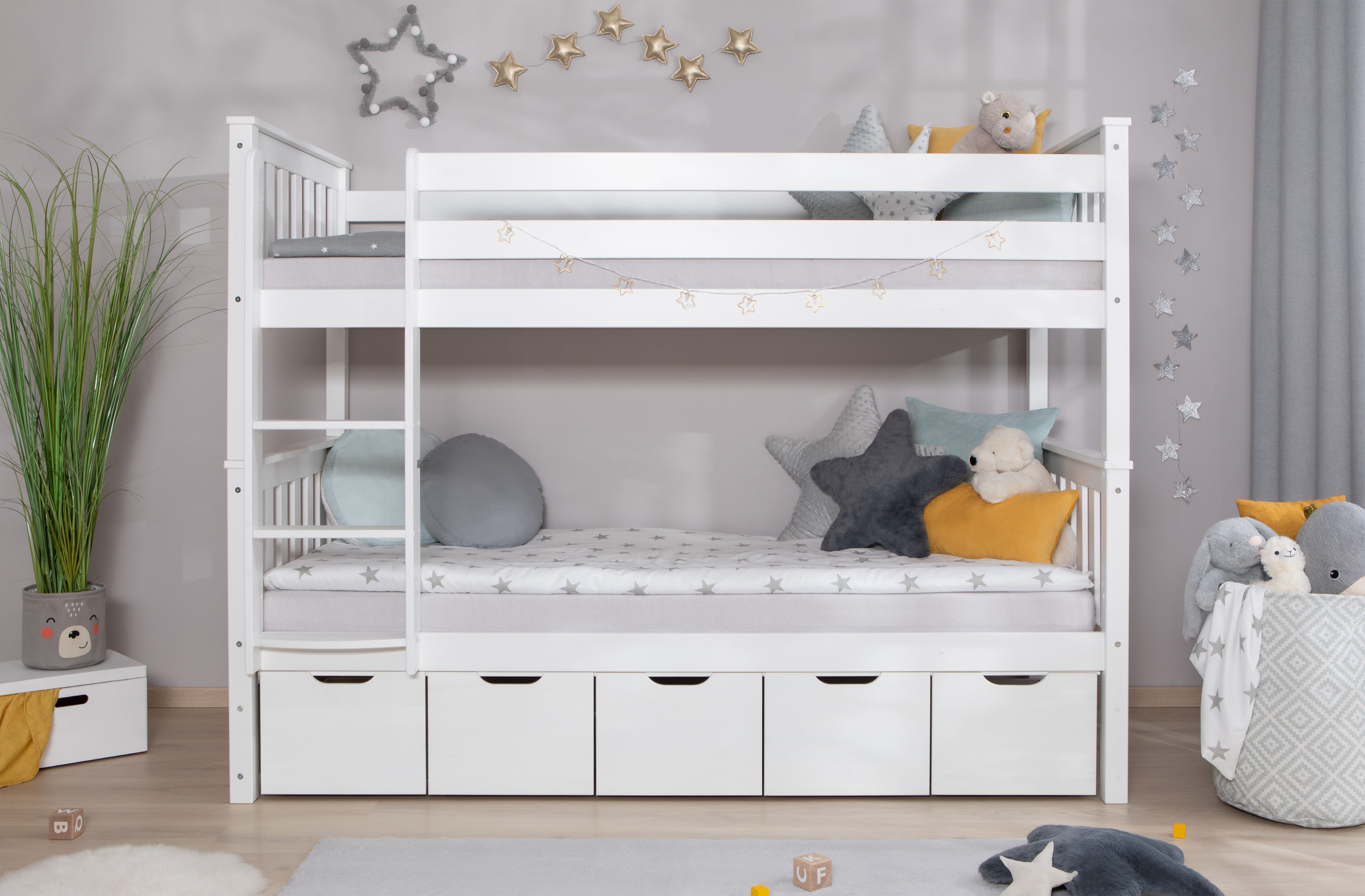 Ticaa Etagenbett Sammy (90x200cm), mit Stauraum, umbaubar zu 2 Einzelbetten, Rollrost, Massivholz – Bild 5 von 5
