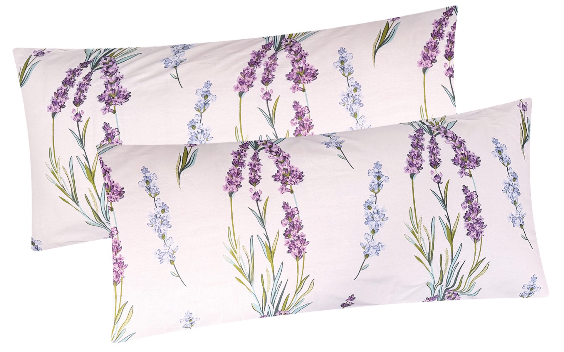 Heubergshop Kissenbezug, (2 Stück), 2er Set 40x80cm Blumen Geblümt Baumwolle (KY-Lavendel-ohne-Text-40x80)