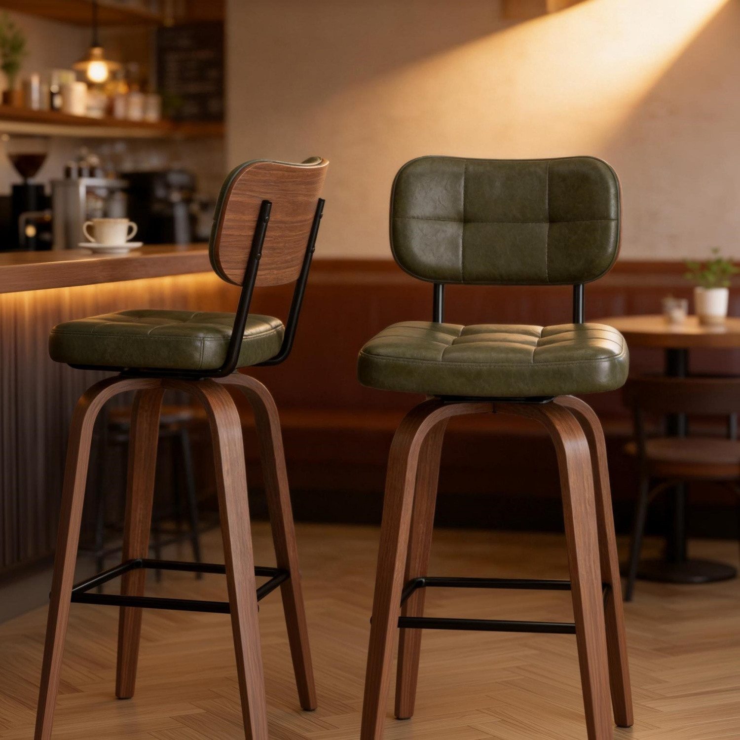 ANYSUN Barhocker 2er Set Barstühle mit Rückenlehne,360° Drehbare Hocker mit Fußstütze (Barhocker Curve,mit gebogener Holz-Sichel-Rückenlehne & Metallrahmen), fü – Bild 3 von 5