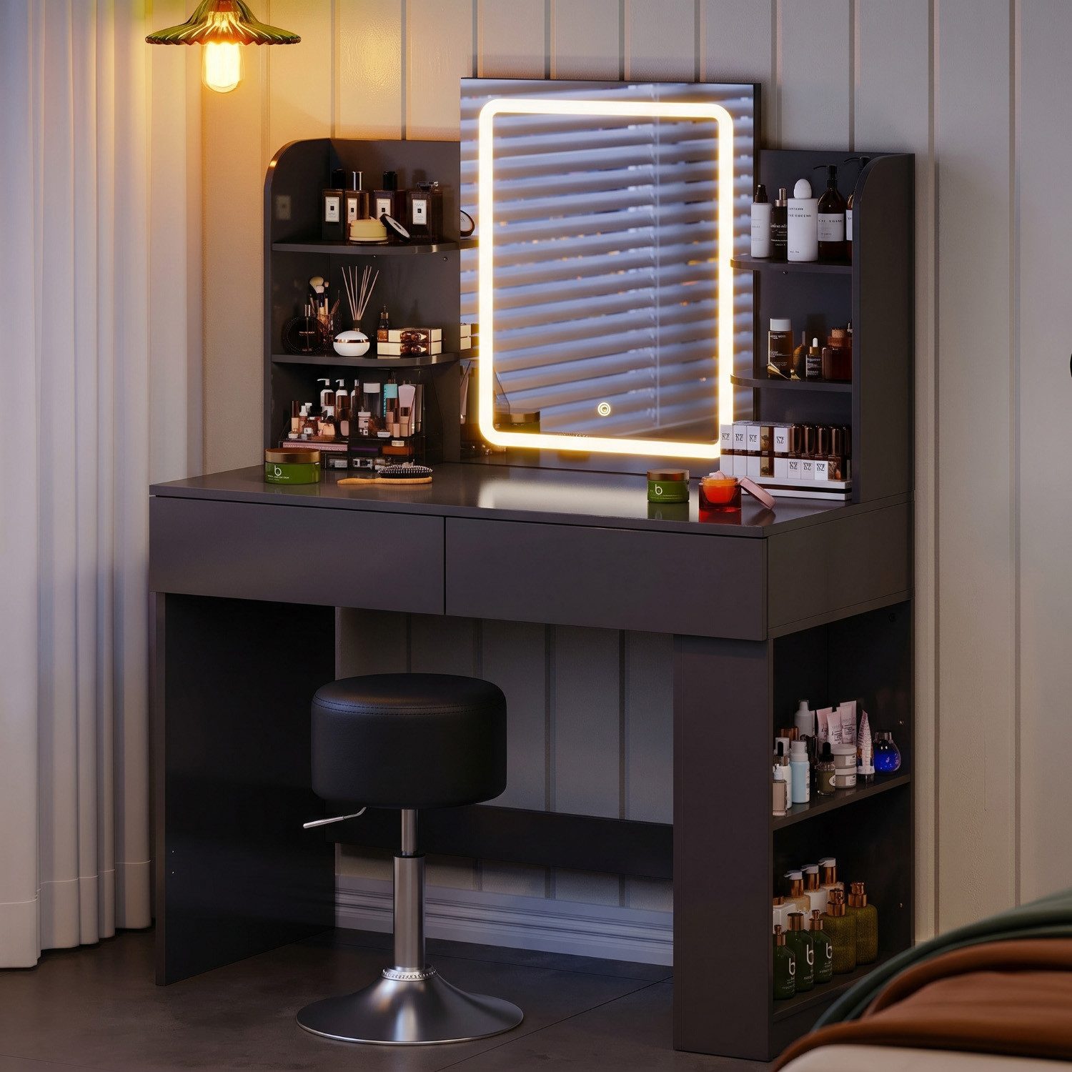 Schminktisch Set aus Schminktisch und Hocker, mit einstellbarer Helligkeit