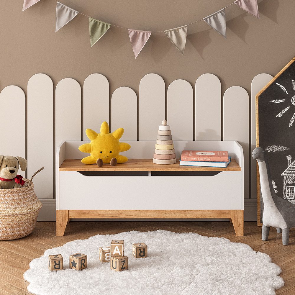 VitaliSpa® Bücherregal Malia, Weiß/Artisan/Weiß, 107.2 x 50 cm mit Sitzfläche