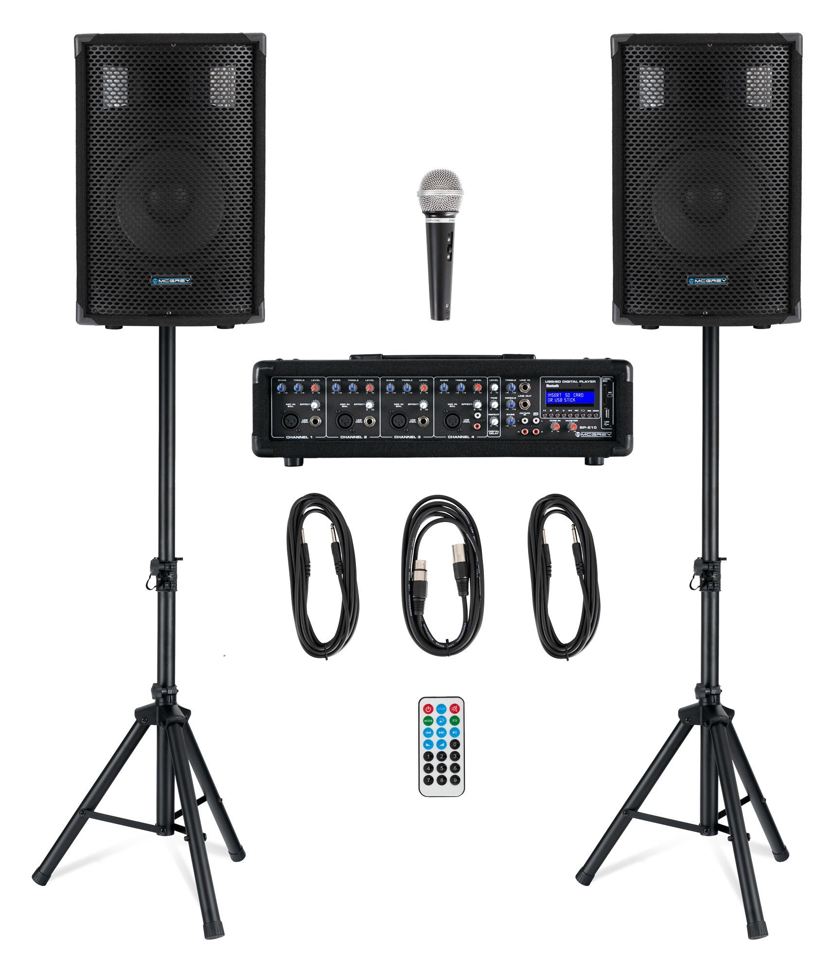 McGrey McGrey BP-210 Bandpack PA-Anlage 100 Watt Lautsprechersystem (Bluetooth, 50 W, inkl. 4-Kanal Powermixer - USB/SD-Slot - Mikrofon, Kabel & Stative)