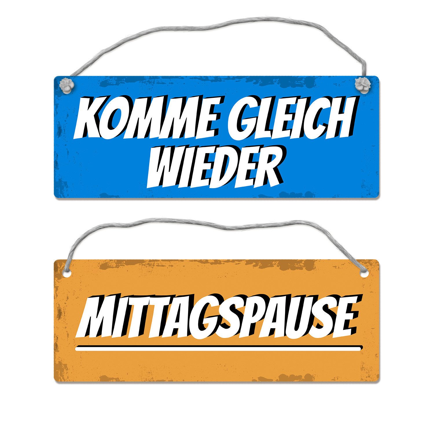 Metallschild Mittagspause Komme gleich wieder Wendeschild mit Kordel Schild