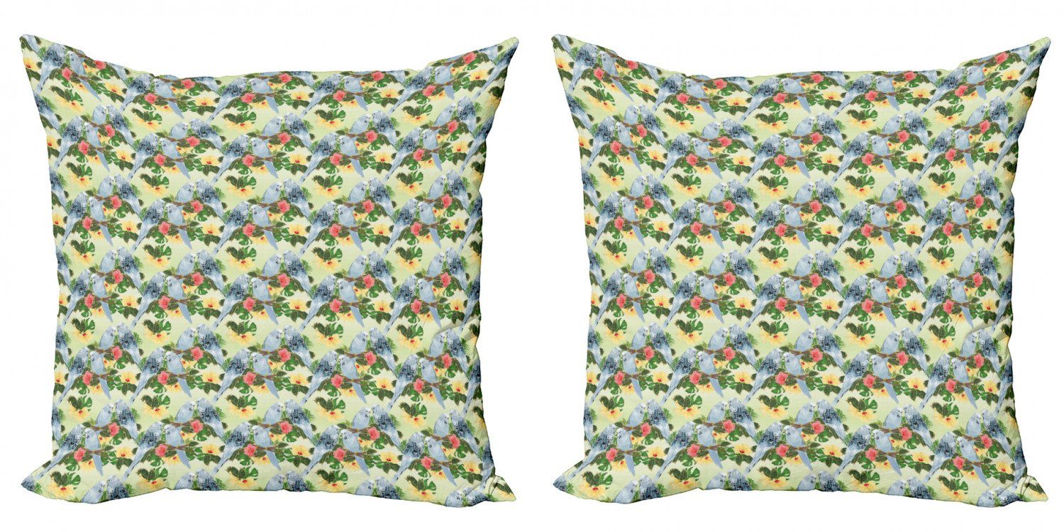 Kissenbezüge Modern Accent Doppelseitiger Digitaldruck, Abakuhaus (2 Stück), Hibiskus Vögel Zusammensetzung Blätter