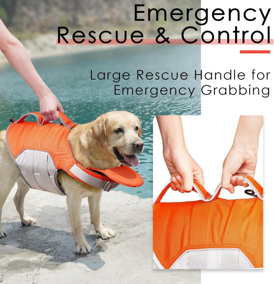 Thumbnail - ThinkPet Schutzkragen Hund Schwimmweste Rettungsweste Reflektierende Lifesaver Orange
