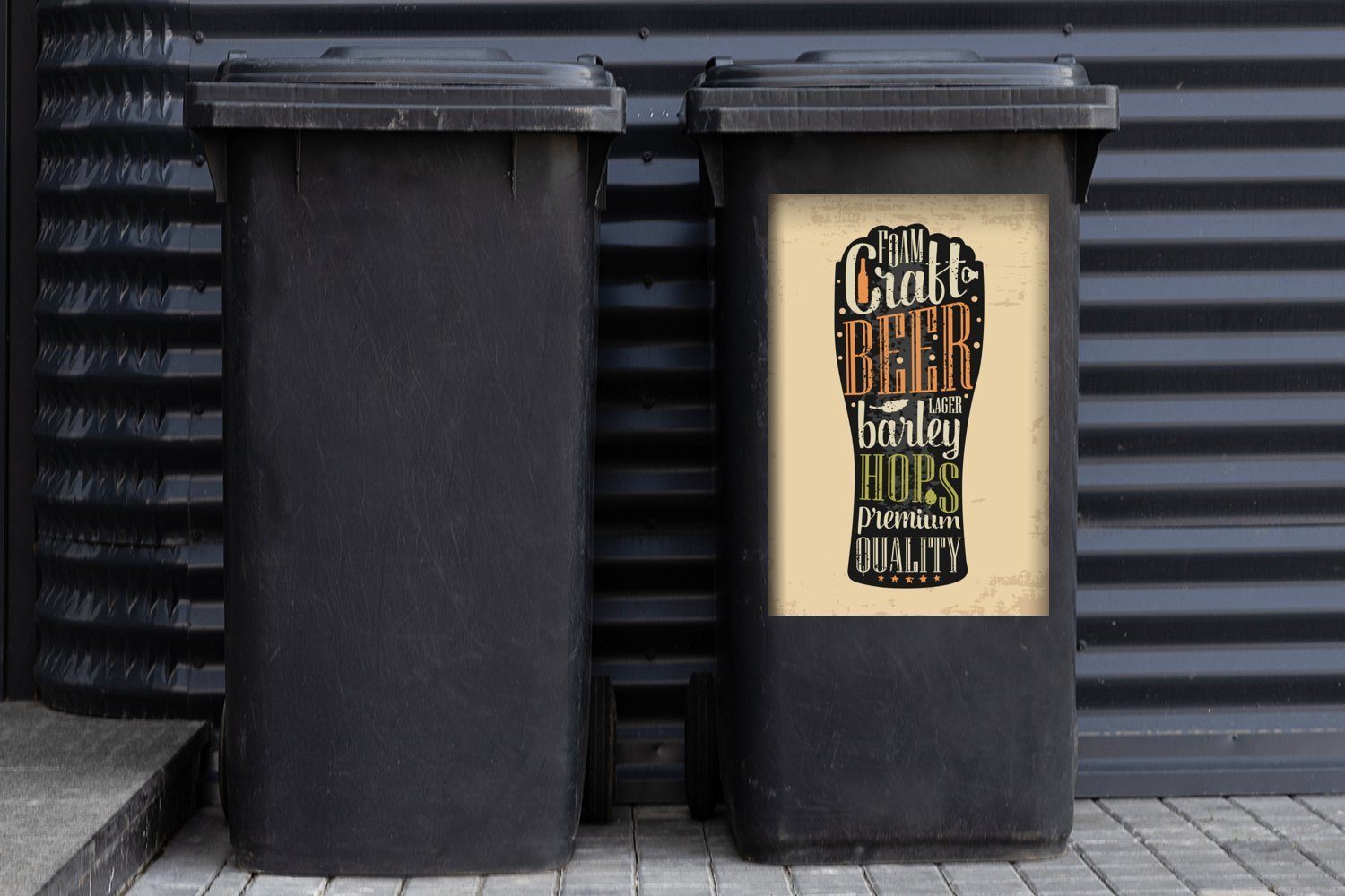 Mülltonne, Abfalbehälter Text - Wandsticker - Sticker, - St), (1 Schwarz Bierglas Container, - Kneipe MuchoWow Mülleimer-aufkleber, Sprichwörter