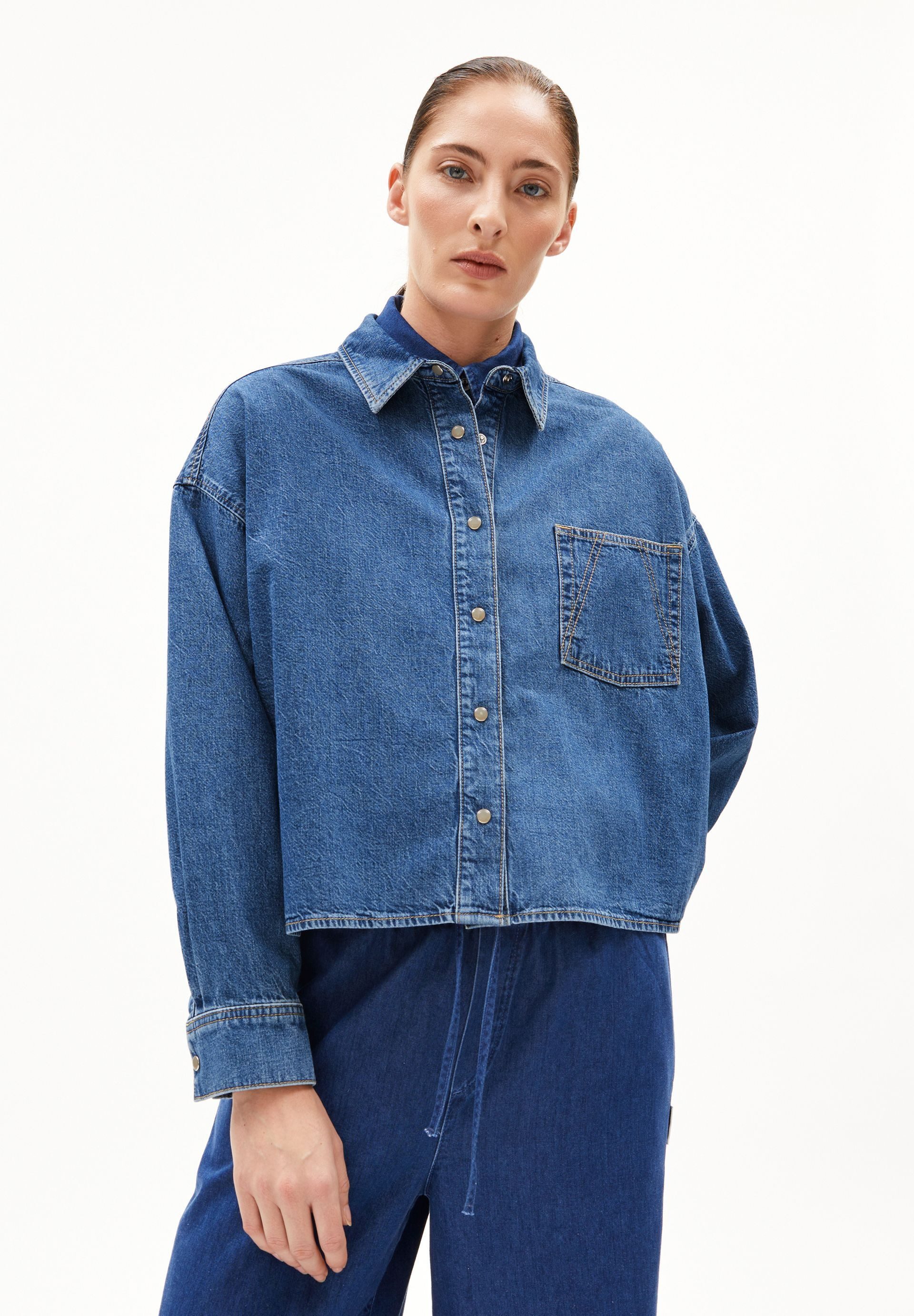 Armedangels Langarmbluse NALAANI Jeansbluse aus Bio-Baumwoll Mix Oversized Fit