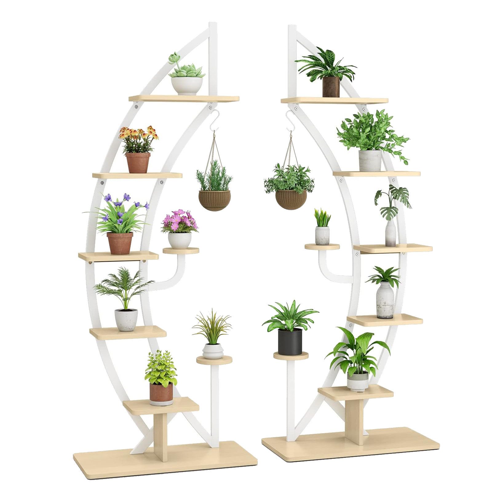 COSTWAY Blumenständer (2 St), 6-stufig, mit 2 Ablagen, Haken & Kippschutz günstig online kaufen