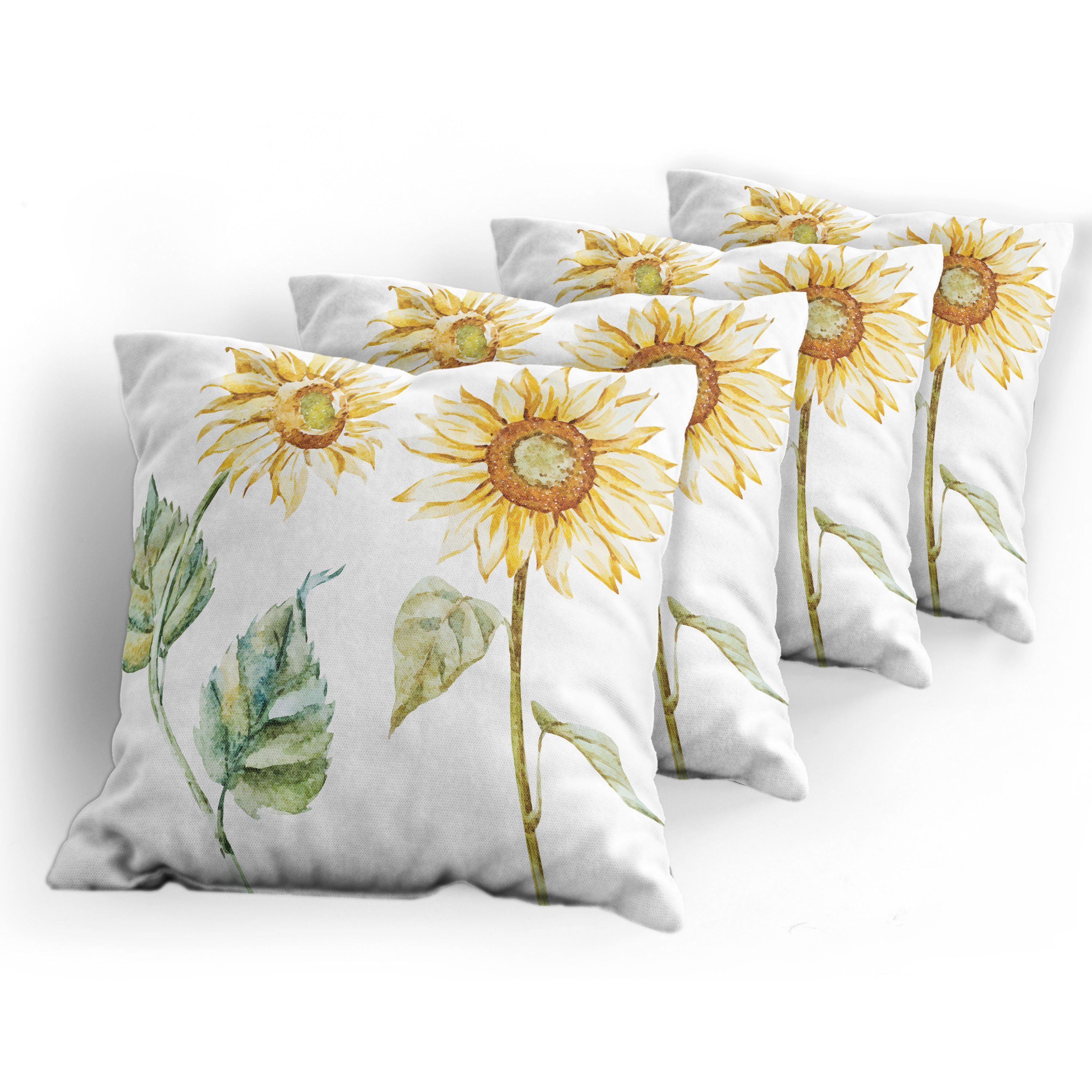 Kissenbezüge Aquarell Abakuhaus (4 Stück), Doppelseitiger Anziehender Sonnenblumen Accent Modern Digitaldruck,