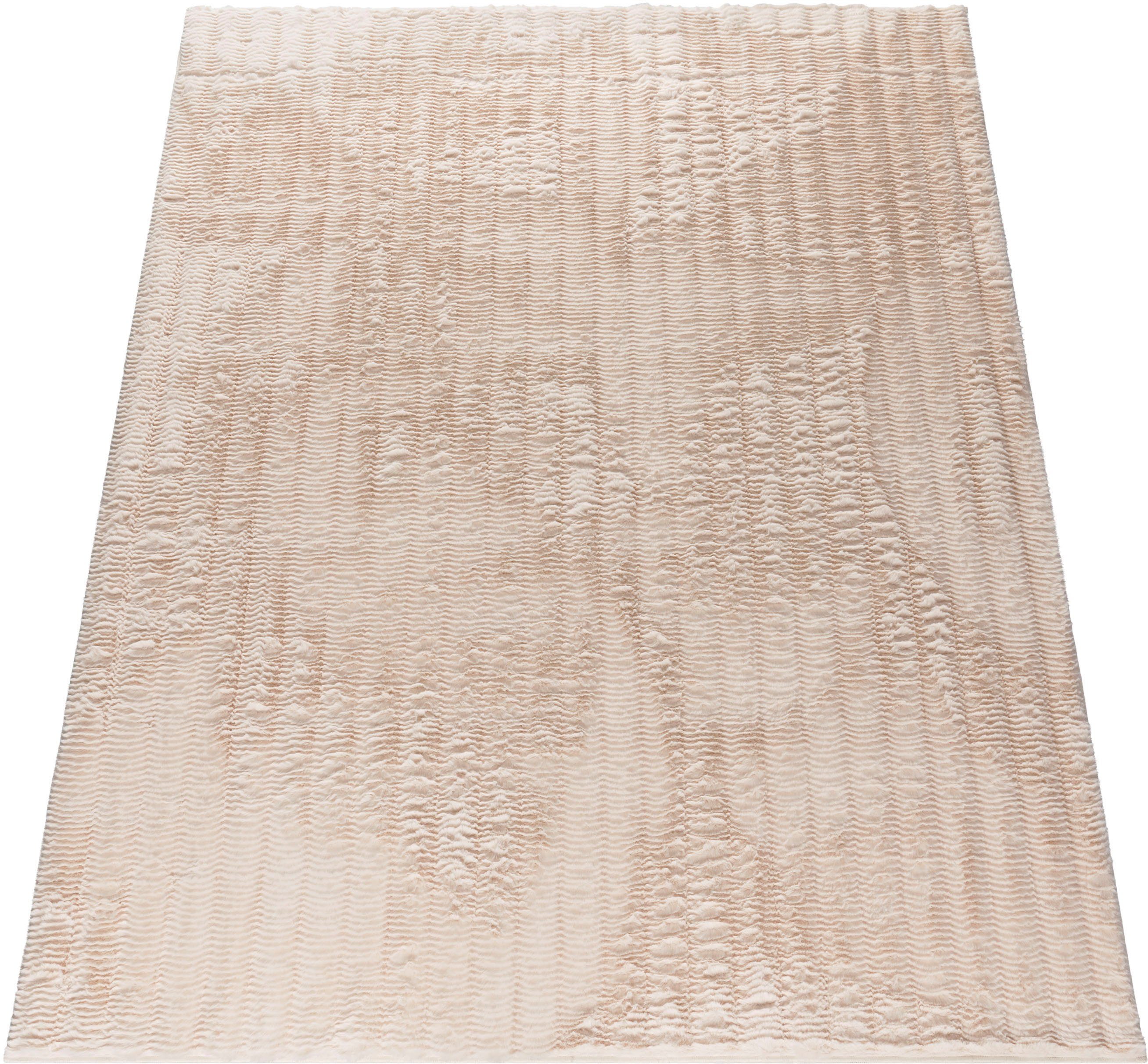 Paco Home Hochflor-Teppich Arnheim 743, rechteckig, Höhe: 27 mm, Uni Farben, Wellen Muster, besonders weich, Hoch-Tief Effekt