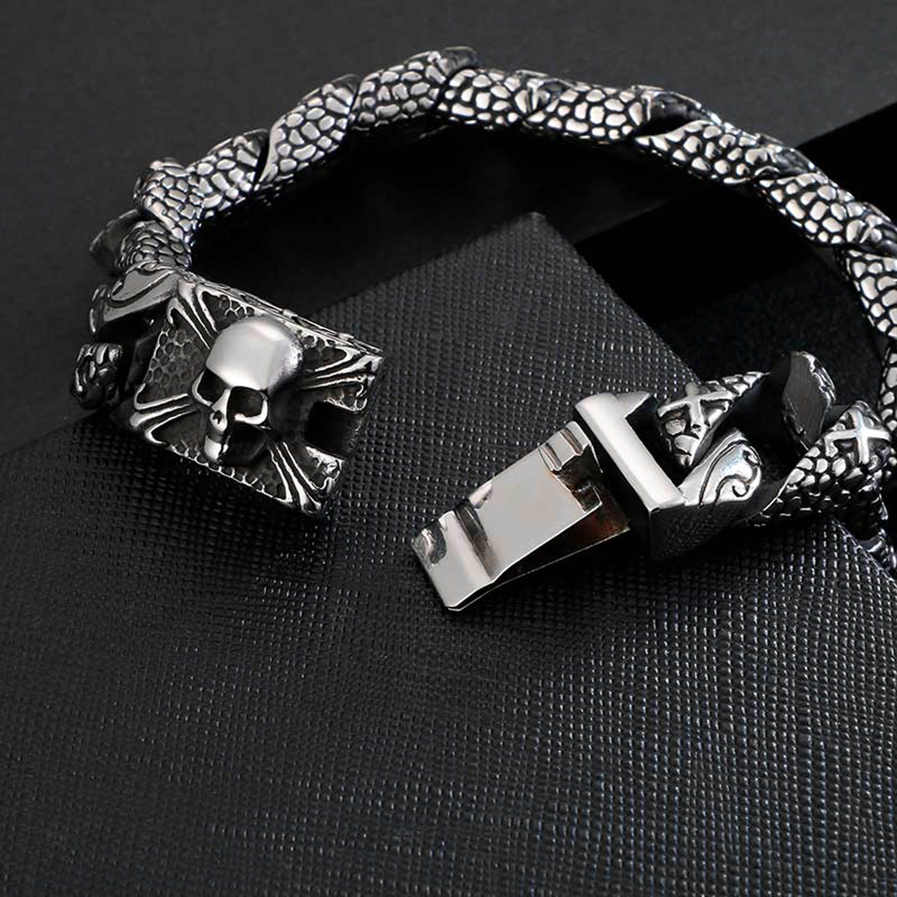 UNIQAL.de Edelstahlarmband Panzerarmband Herren Handgefertigt "HALL Edelstahlarmband, OF Shädel, Biker, VALHALA" Style, Germany) Totenkopf, in (Edelstahl, Casual