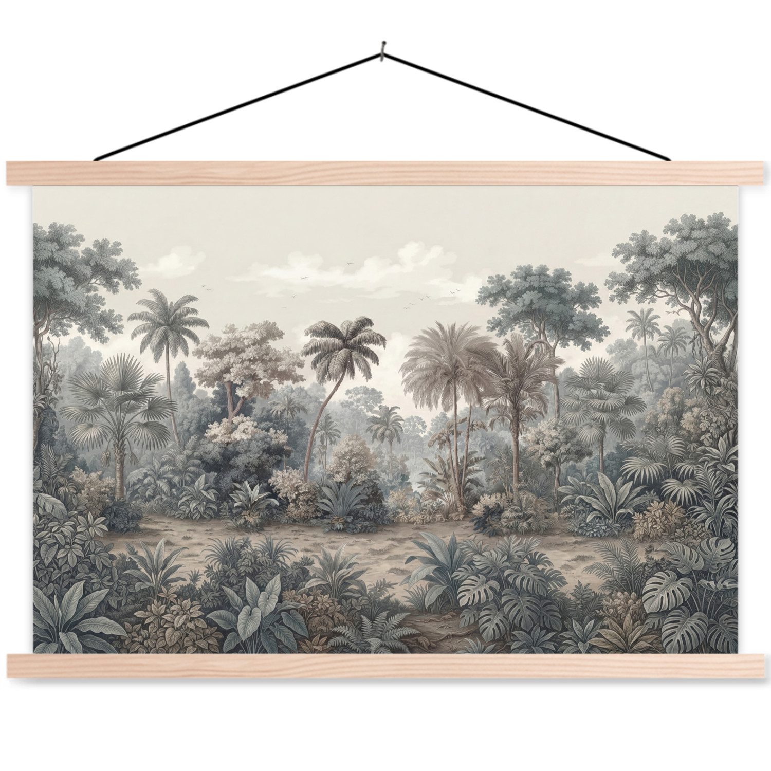 MuchoWow Poster Tropisch - Landschaft - Illustration, (1 St), Magnetische Posterleiste, Holzleisten, Textilposter, 120x80 cm