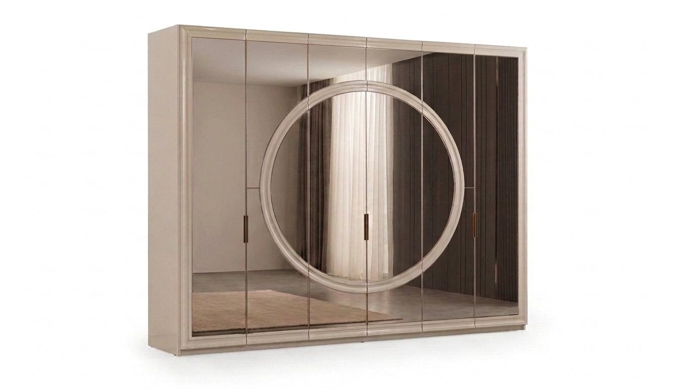 Xlmoebel Kleiderschrank Luxus Kleiderschrank Schrank Modern 264cm mit Spiegel Glas Beige Neu (1-St., 1-tlg)