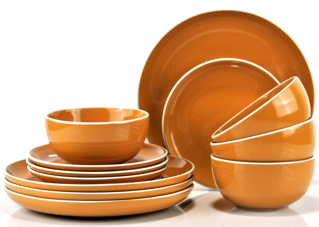 Retsch Arzberg Tafelservice Geschirr-Set, Service HALO BUBBLE GUM (12-tlg), 4 Personen, Steinzeug, Teller Set, Klare Farben und Klare Formen - 12 Teile, für 4 Personen