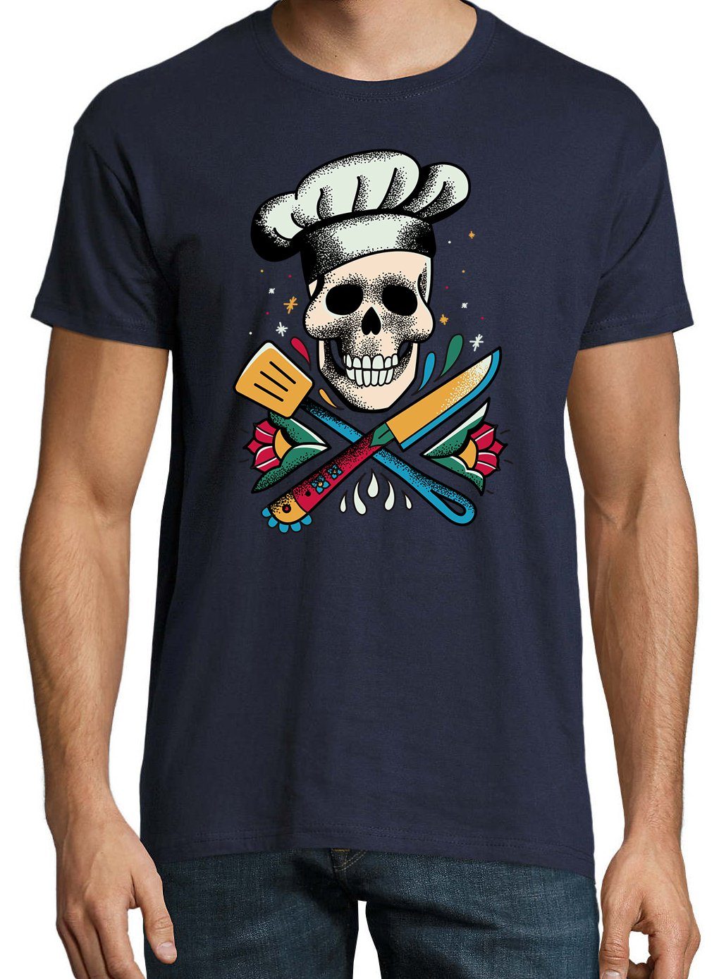 Youth Designz T-Shirt Schädel Kochen Frontprint Shirt trendigem Herren Navyblau mit