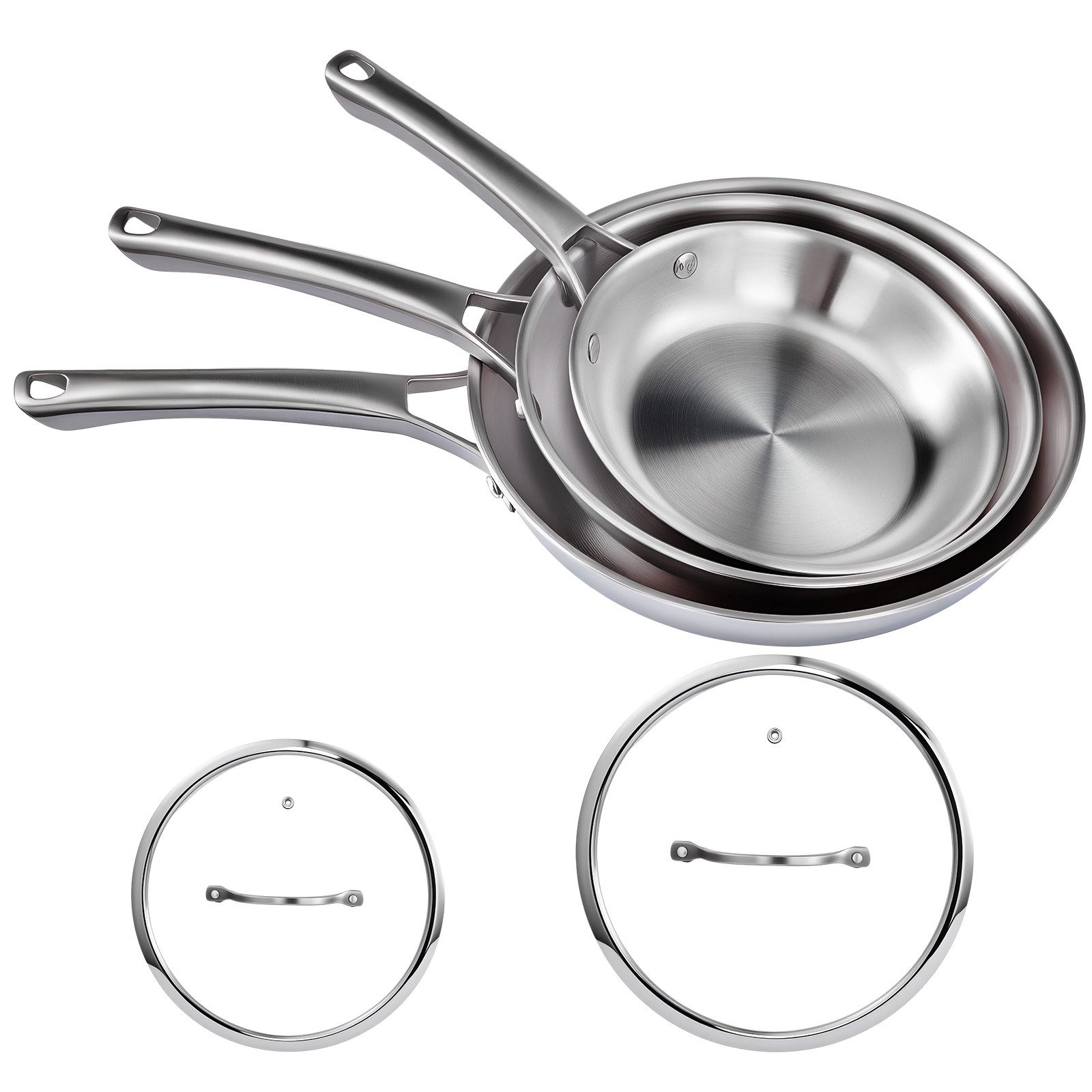 LALAHO Topf-Set Pfannenset 3-teilig 20+24+28 cm aus Edelstahl, (5-tlg)