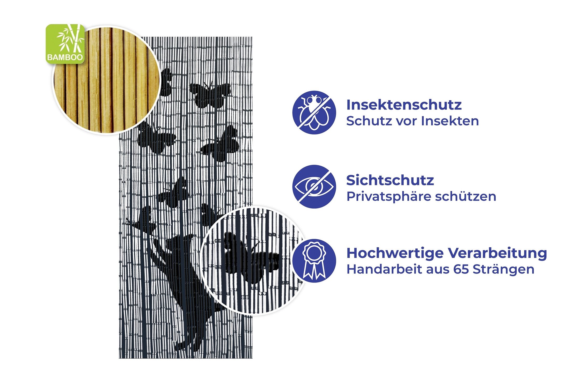 Maximex Türvorhang Modell Katze und Schmetterling (1 St), Hakenaufhängung, abdunkelnd, Insekten- und Sichtschutz aus Bambus, für Balkon oder Terrasse