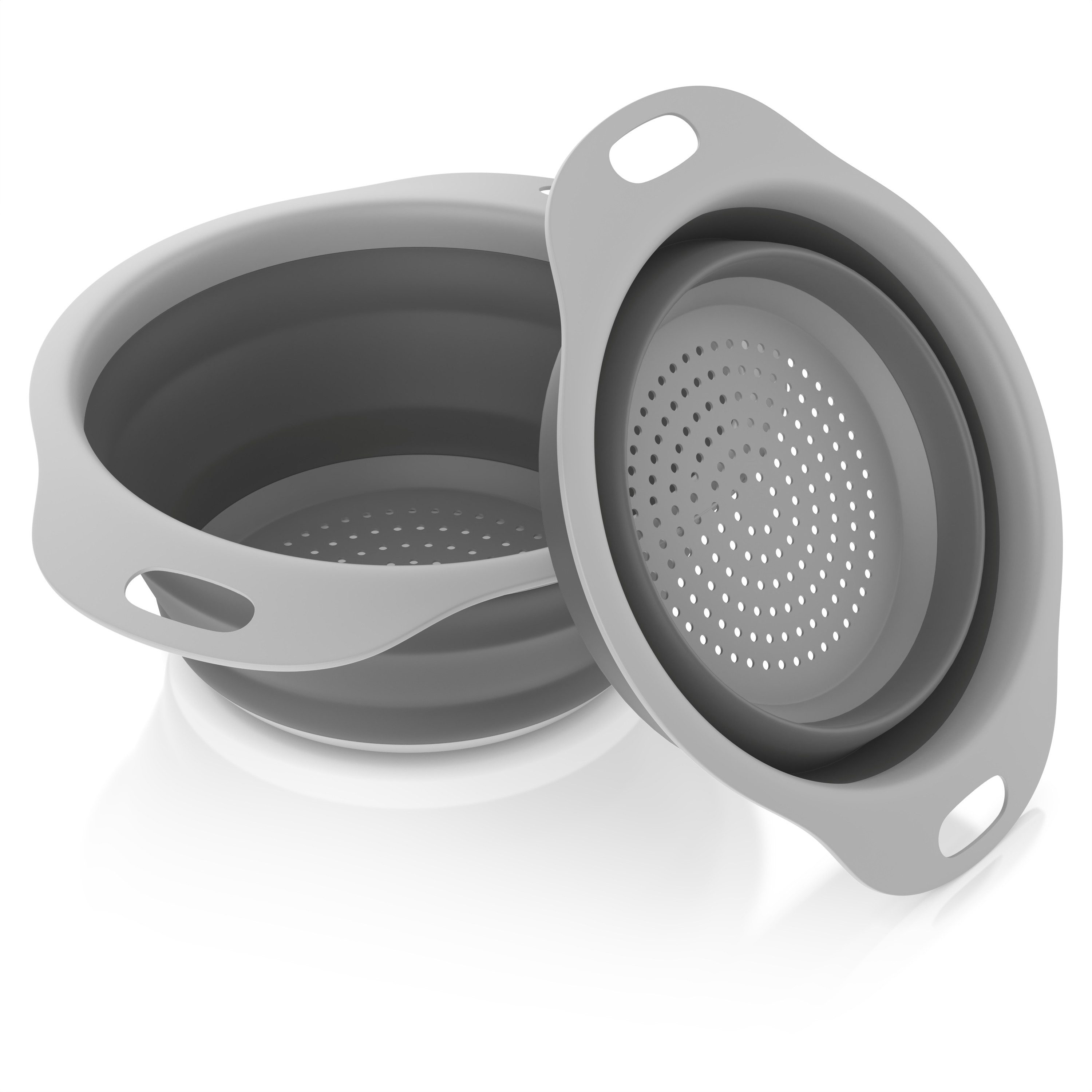 Arendo Seiher Abtropfsieb faltbar 2er Set 2,5 l + 1,4 l, Abtropfsschale, Haltegriffe, Kunststoff, (Set, 2-St., 2er Set Abtropfkörbe), Küchensieb faltbar, aufhängbar, PP & TPR, spülmaschinenfest bis 100 °C