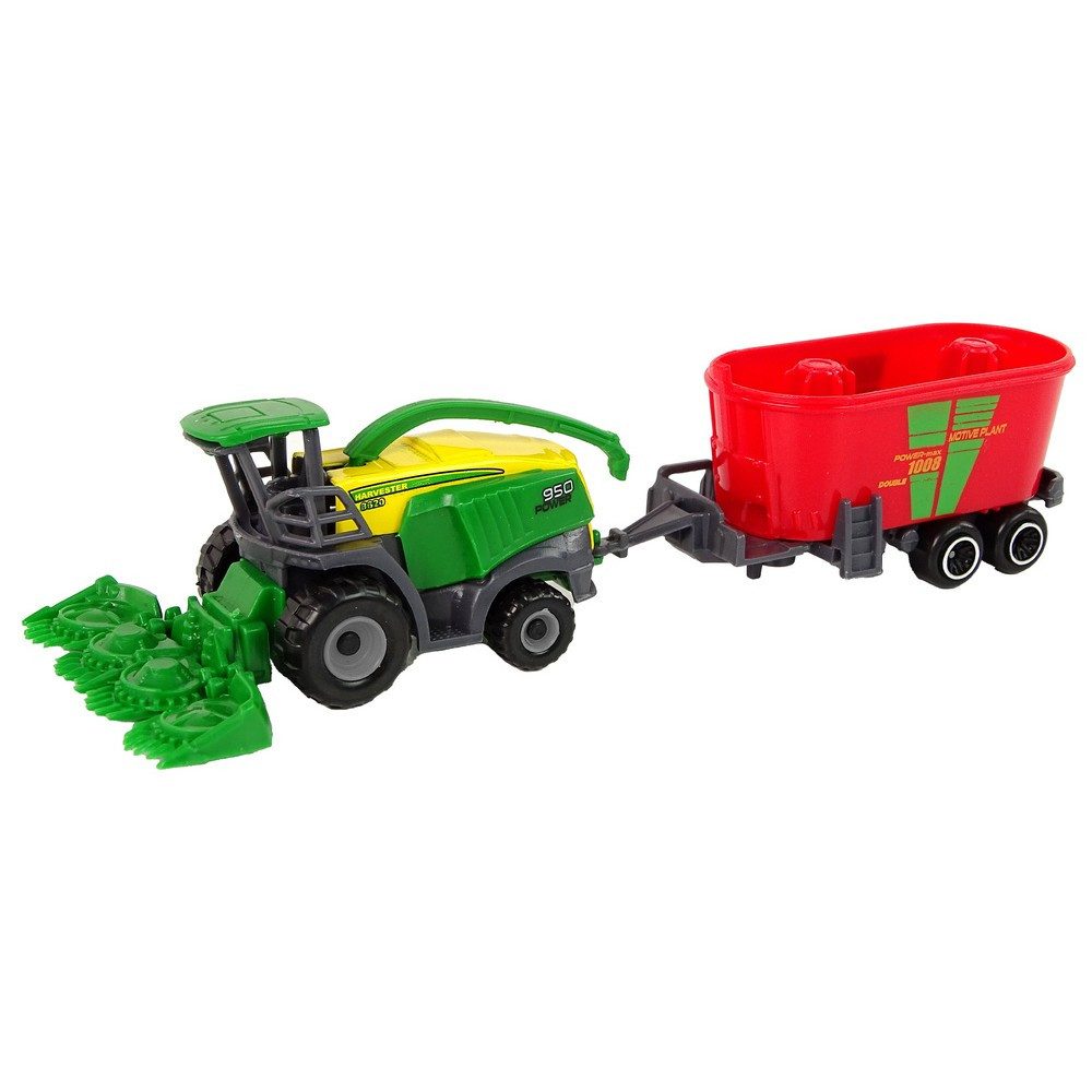 LEAN TOYS Anhänger Erntefahrzeug Landmaschine Bauernhofset, Spar-Set, 1-tlg., 17 x 4 x 6 cm beweglich, Metall-Druckguss, bewegliche Teile, Anhänger, ab 3 Jahren
