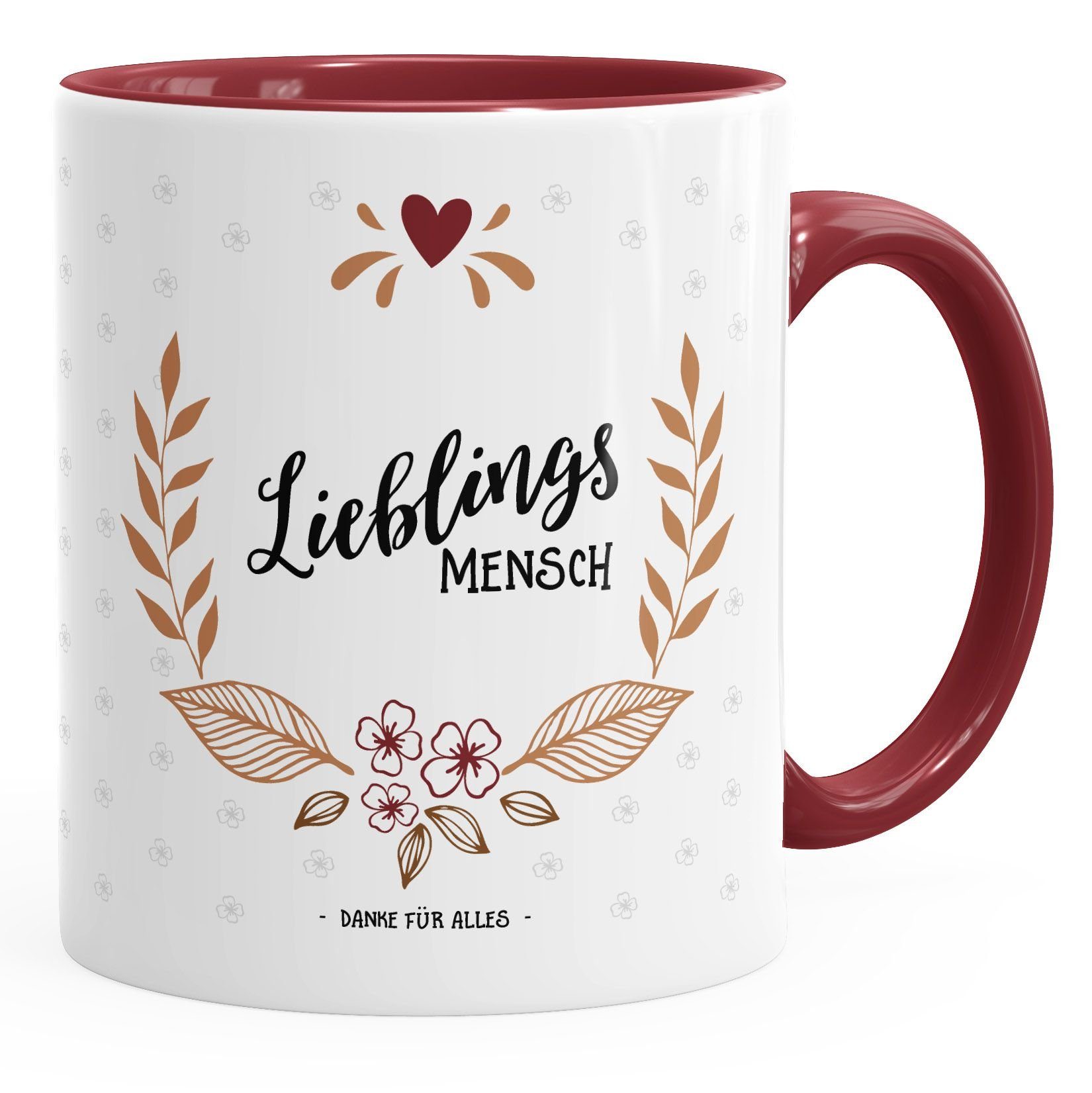 MoonWorks Tasse Geschenk Tasse Kaffeetasse Lieblingsmensch Danke Liebe Freundschaft Familie MoonWorks® Tasse Innenfarbe, Keramik