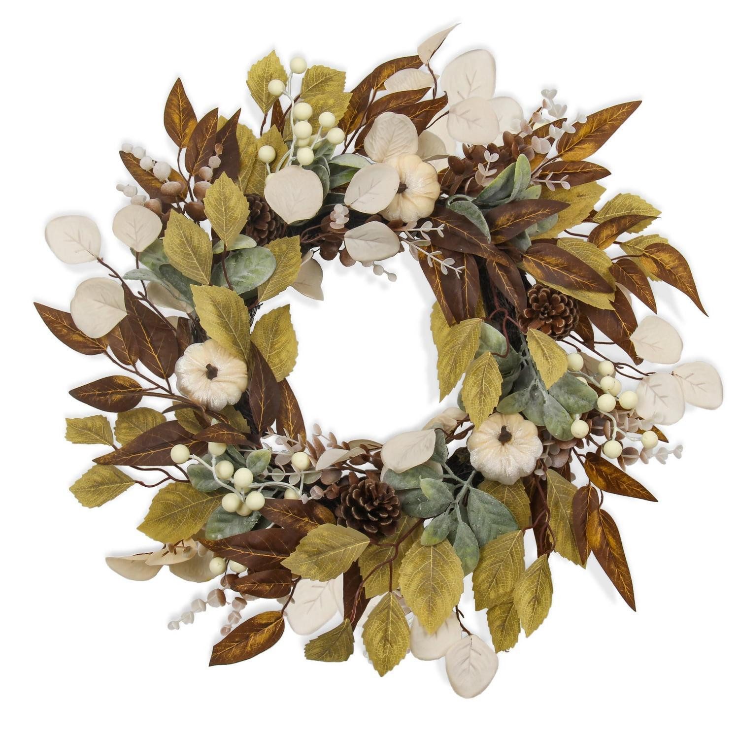 LuxusKollektion Dekokranz Herbstkranz 60cm Weisskuerbis Tannenzapfen Eukalyptus