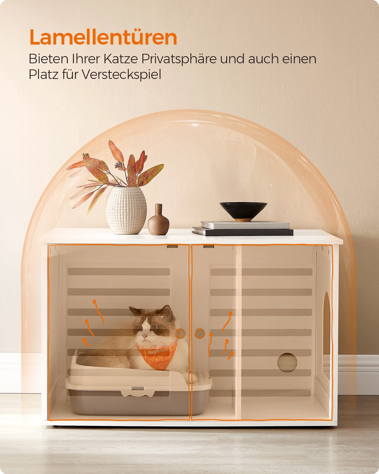 FEANDREA Katzentoilette, 80x53x49,2cm, stark, langlebig, mit zwei Lamellentür