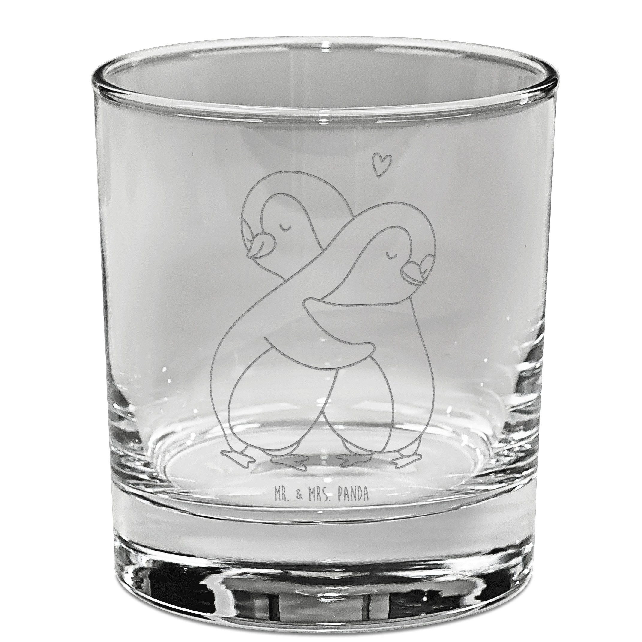Mr. & Mrs. Panda Whiskyglas Pinguine Kuscheln, Tumbler, Transparent, Freundin, Mitbringsel, Valen, Premium Glas, Tumbler Liebesgeschenk Whiskey Tumbler