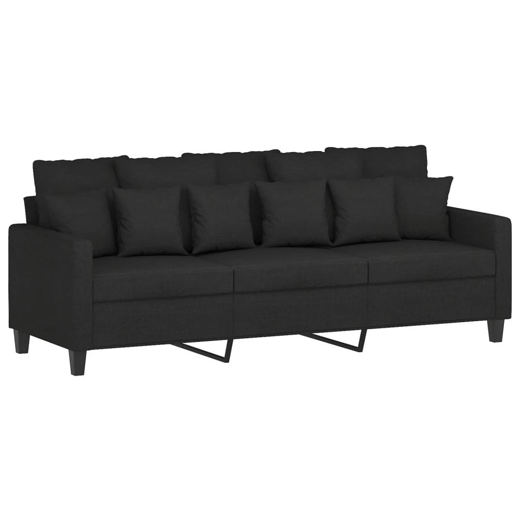 vidaXL Sofa 3-Sitzer-Sofa mit Hocker Schwarz 180 cm Stoff