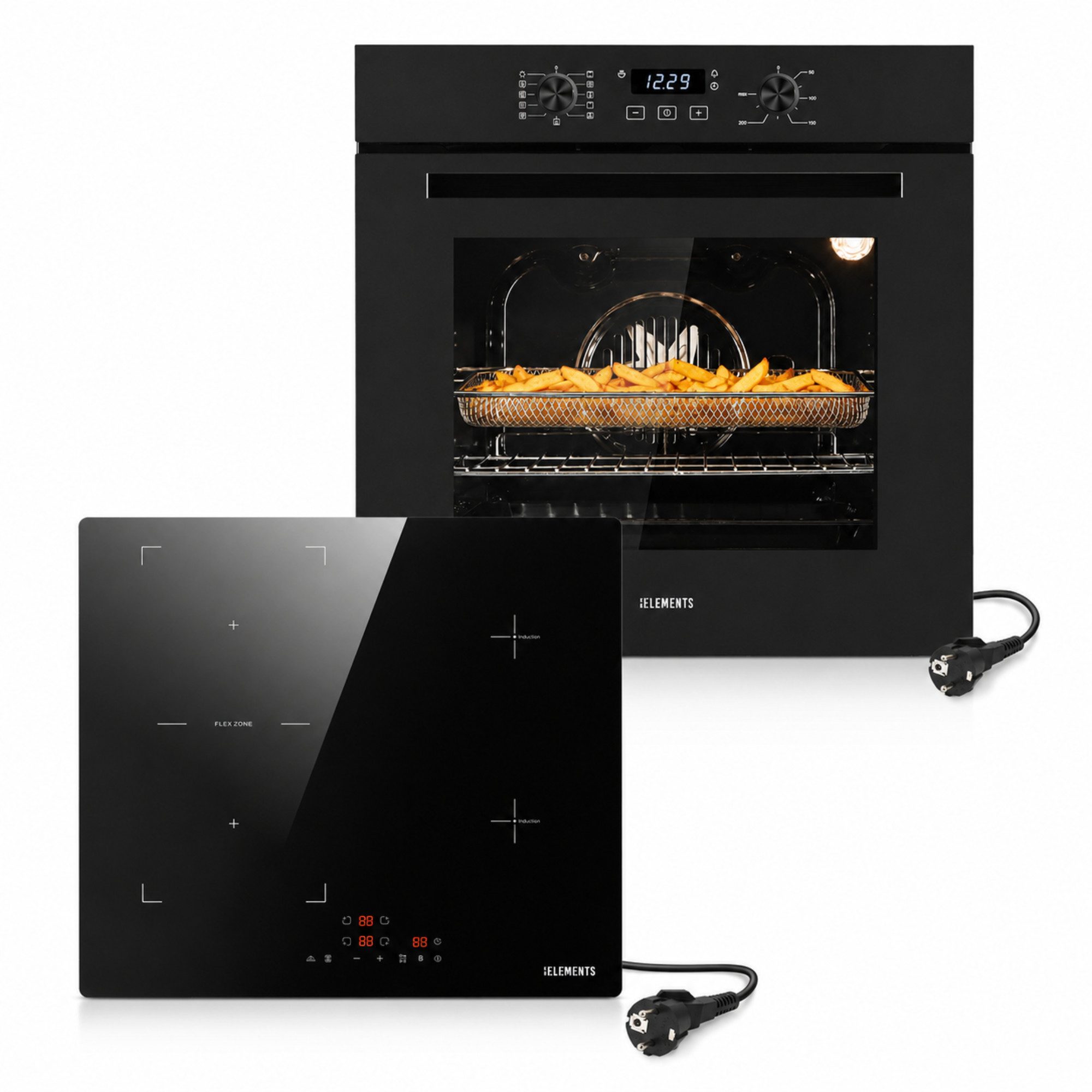KB Elements Backofen-Set Einbaubackofen 60 cm mit 4-Zonen Induktionskochfeld 60cm, AQUA CLEAN, Herdset mit Air Fry, Flexzone und einfacher Installation