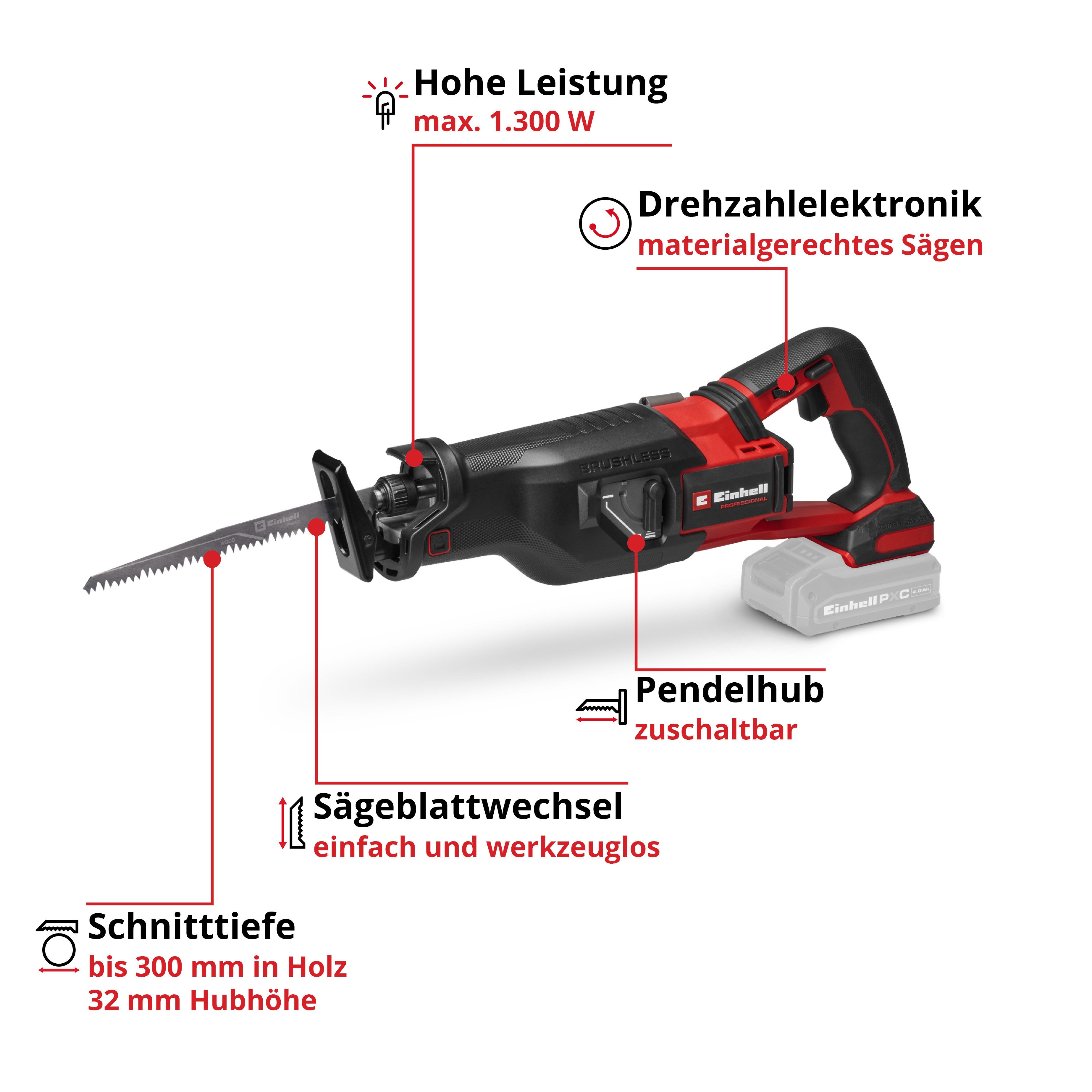 Einhell Akku-Säge TP-AP 18/32 Li BL - Solo, Professional Akku-Universalsäge, ohne Akku und Ladegerät