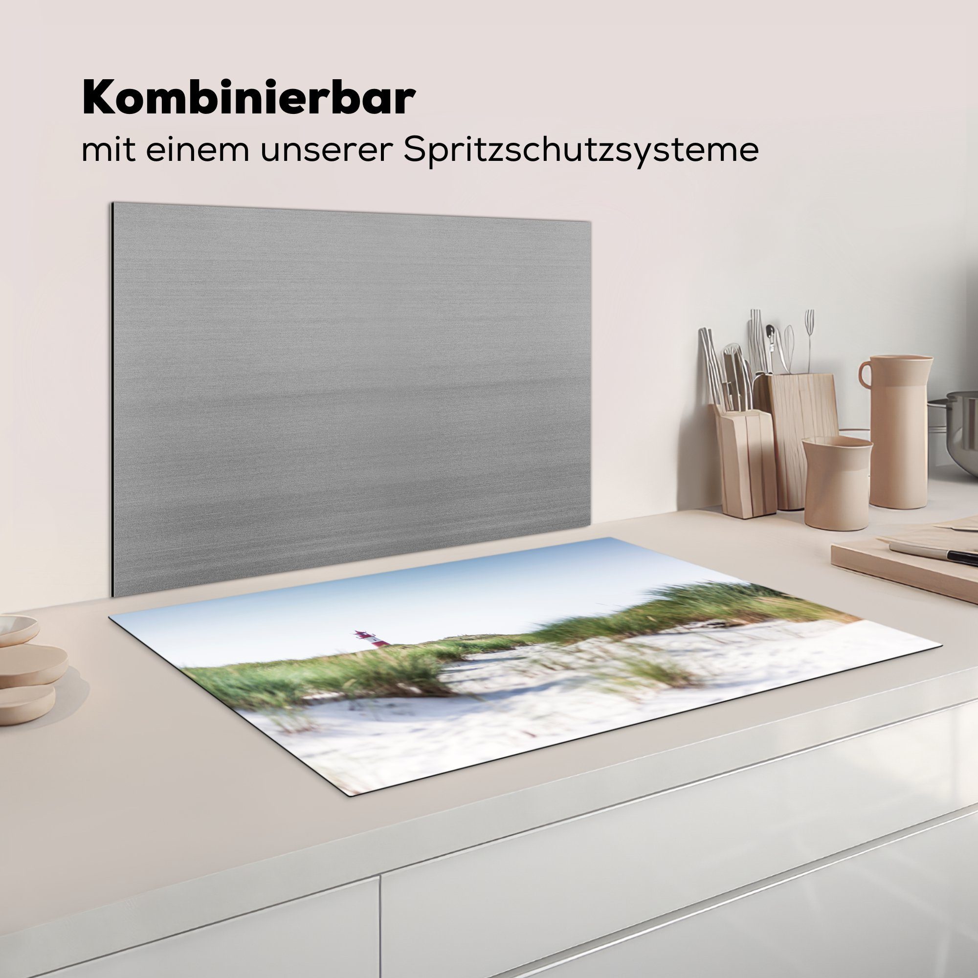 Induktionskochfeld Vinyl, Dünen, (1 die für küche, Liste tlg), 81x52 Herdblende-/Abdeckplatte Leuchtturm Ceranfeldabdeckung in Schutz den cm, MuchoWow