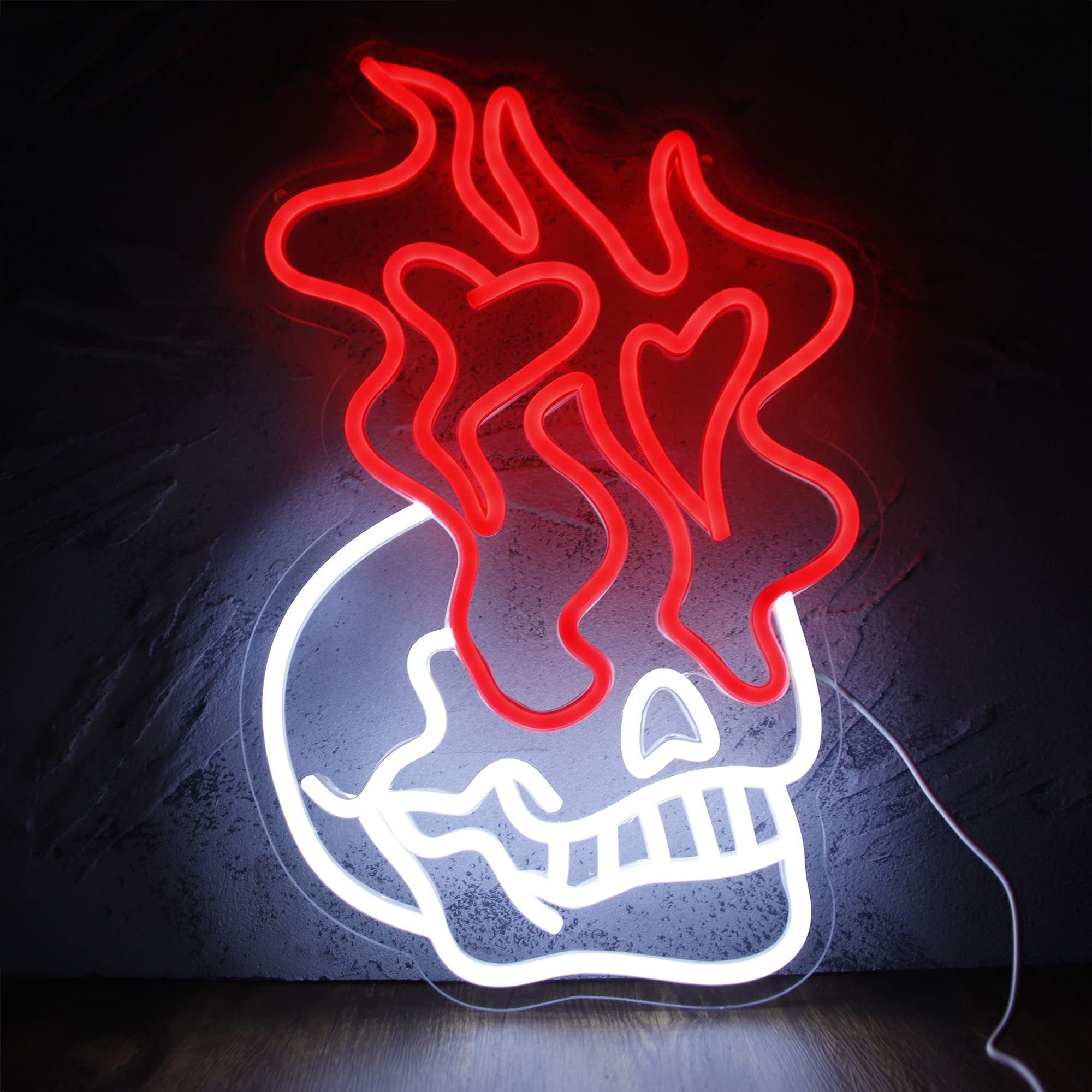 Laybasic Nachtlicht LED Rotes Totenkopf, Deko Skelett Geister Neon Feuer Schlafzimmer,Bar,Party,Weihnachtsgeschenke Schild Lichter,LED Dekolicht,Halloween Leuchtreklame, für