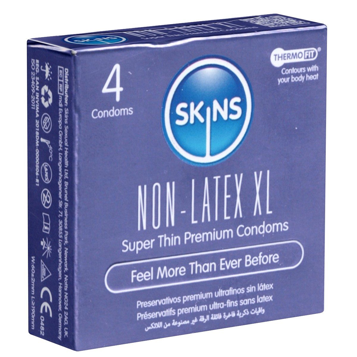 Skins XXL-Kondome Non-Latex XL Packung, 4 St., extra große Kondome, hypoallergenes und latexfreies Material